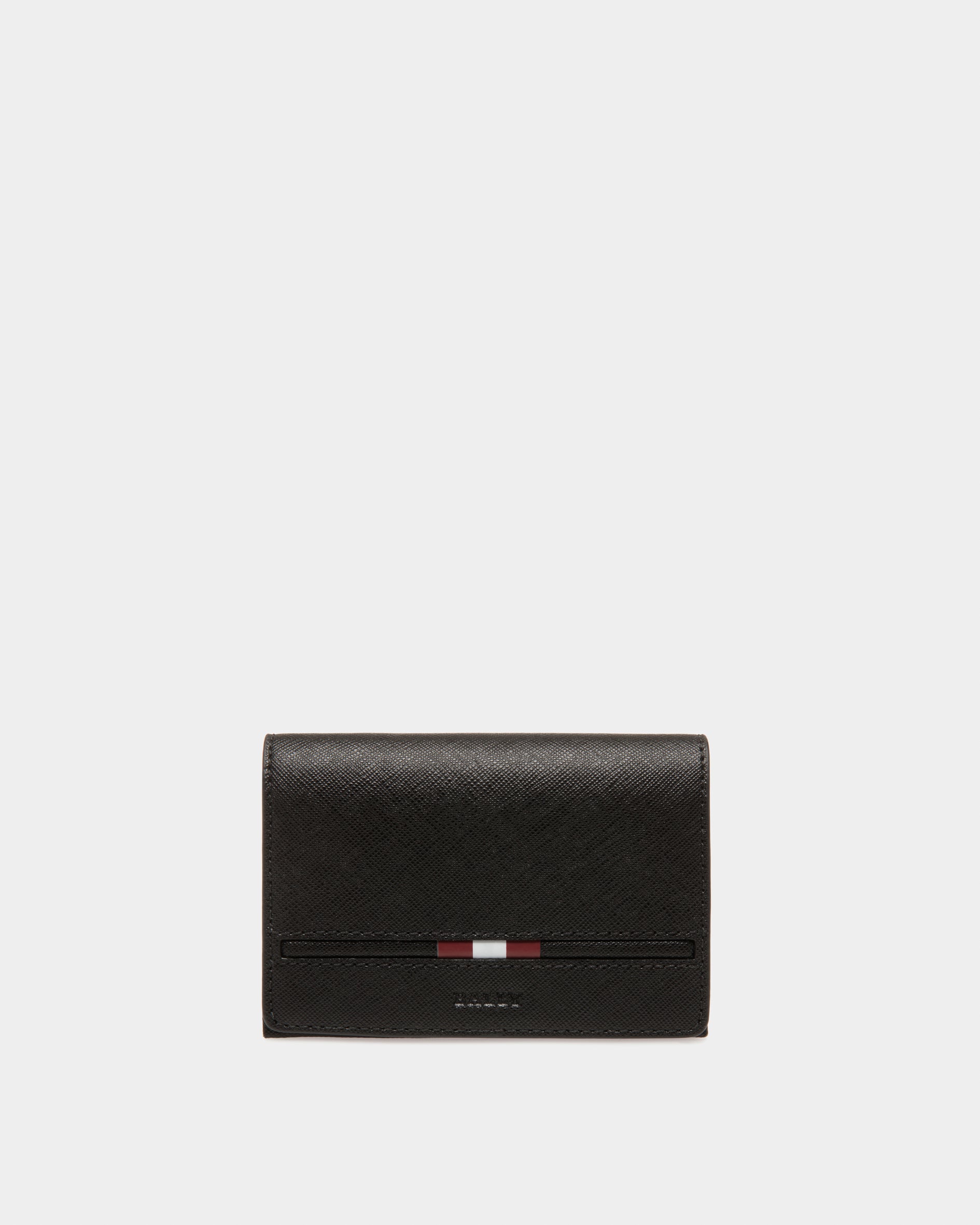 Bally Business Card Holder in Black Embossed Leather-in-Black-1-Bally Outlet
