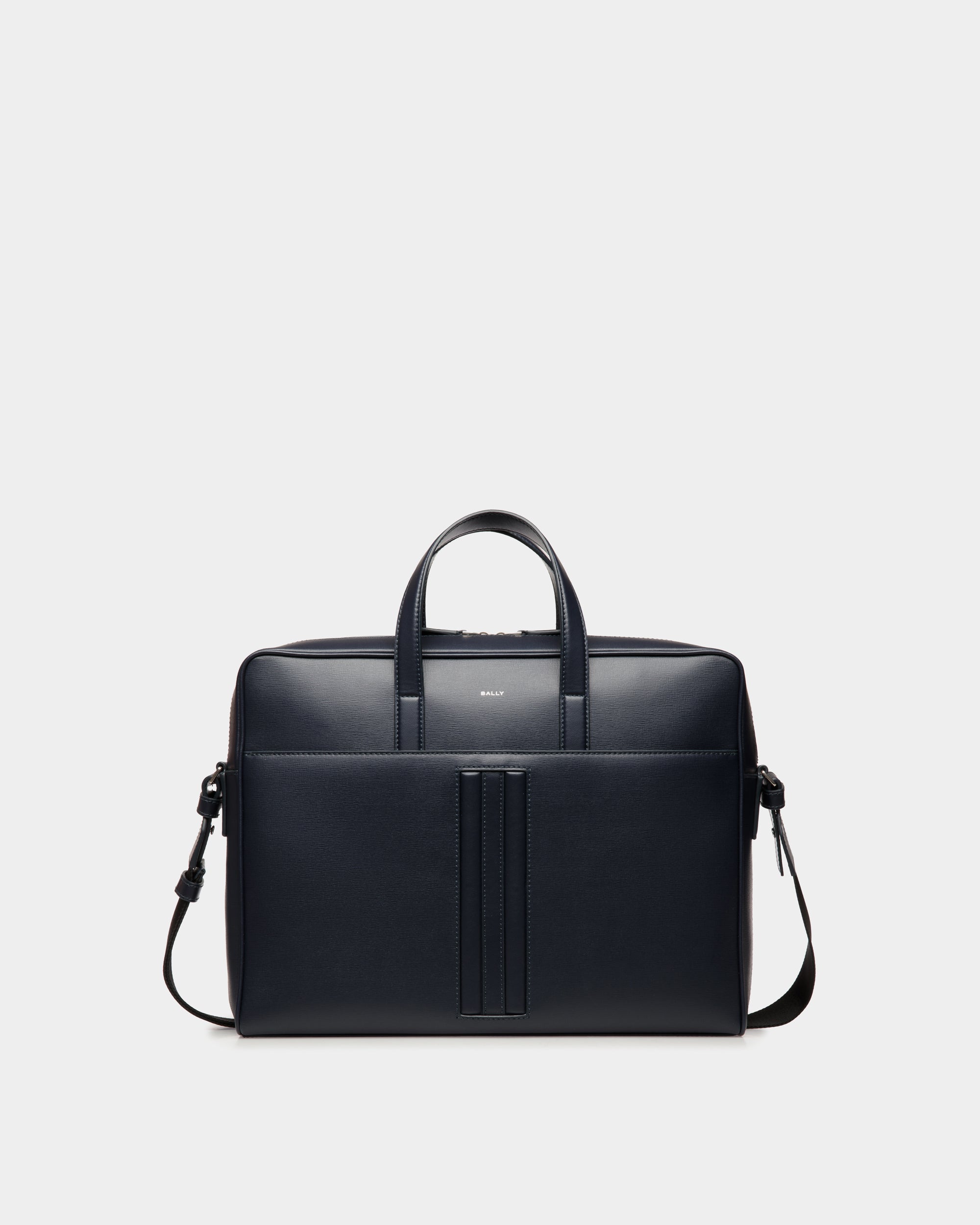 Bally Mythos Briefcase in Recycled Leather-in-Navy-1-Bally Outlet