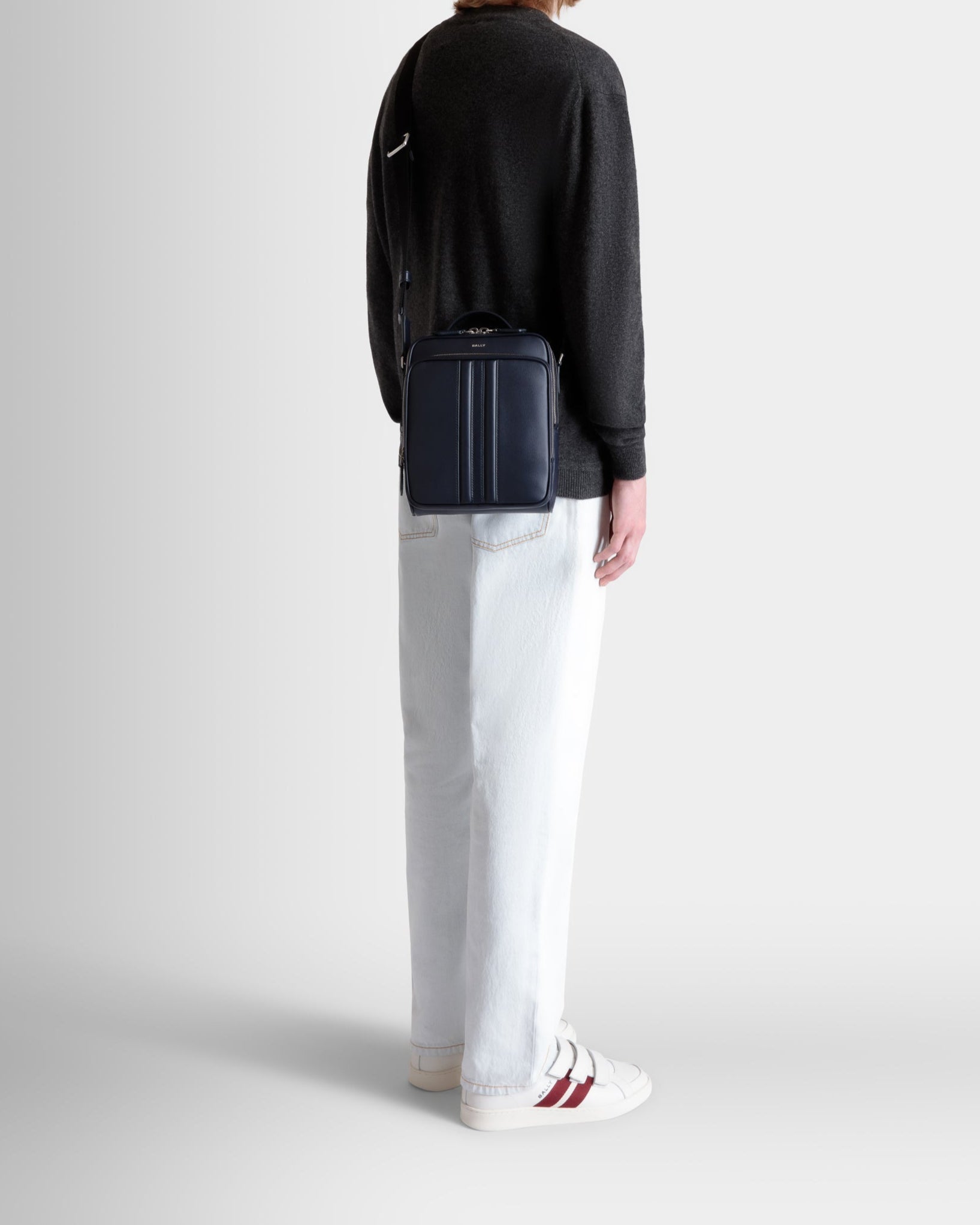 Bally Mythos Crossbody Bag in Recycled Leather-in-Navy-1-Bally Outlet