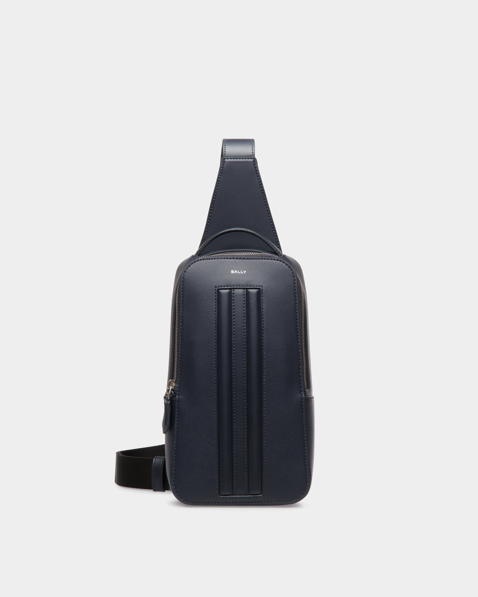 Bally Mythos Backpack in Navy Blue Recycled Leather-in-Navy Blue-1-Bally Outlet