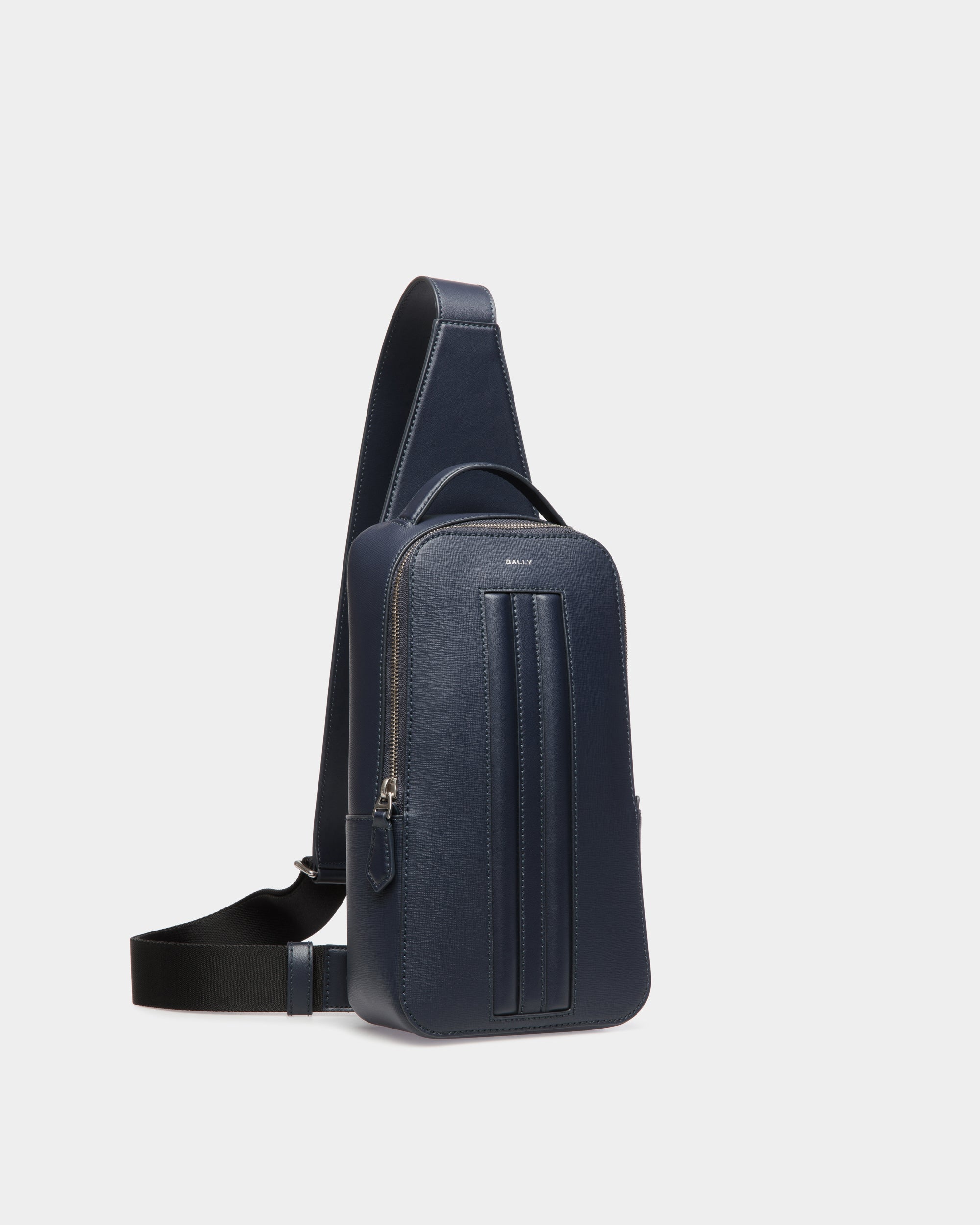 Bally Mythos Backpack in Navy Blue Recycled Leather-in-Navy Blue-3-Bally Outlet