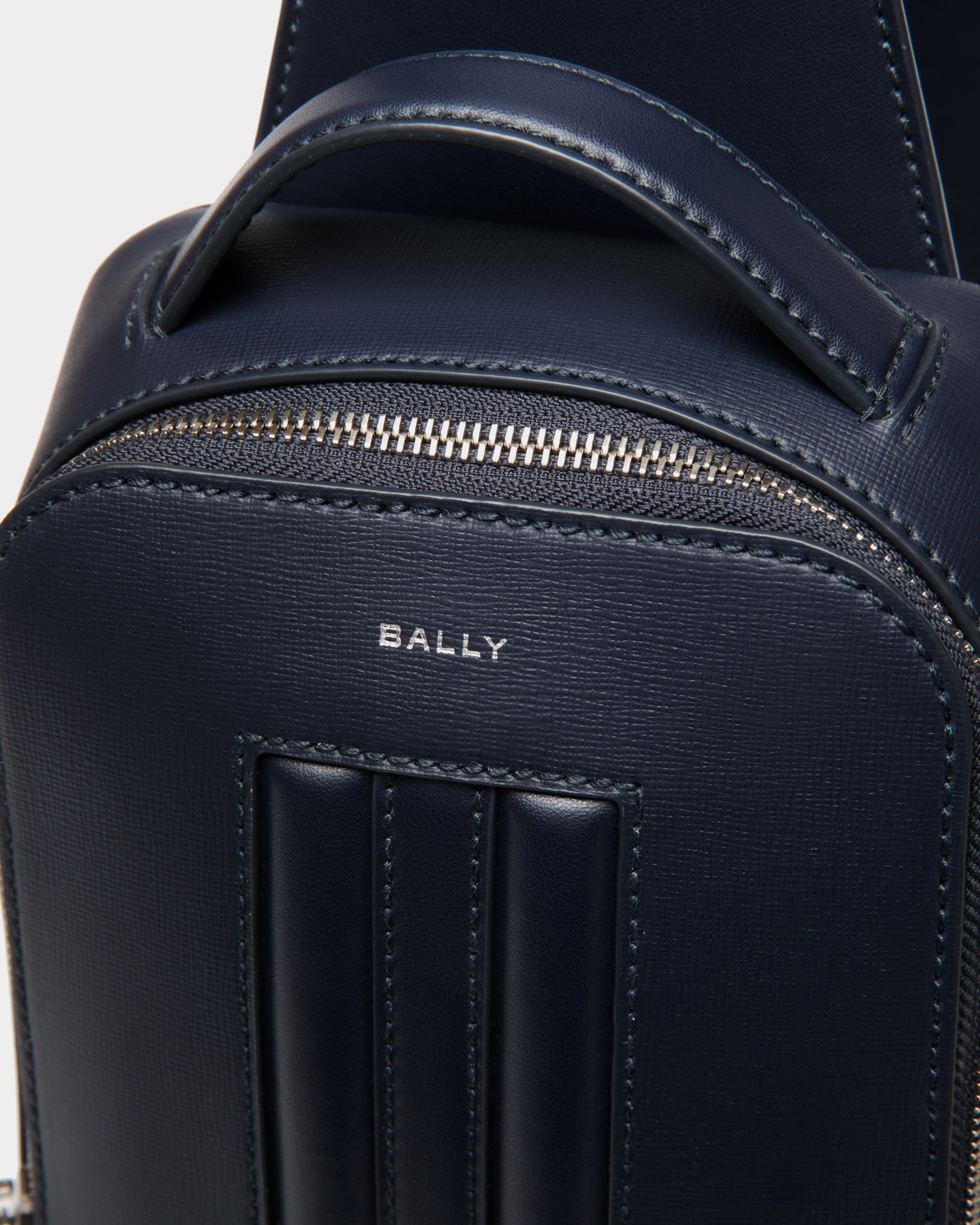 Bally Mythos Backpack in Navy Blue Recycled Leather-in-Navy Blue-5-Bally Outlet
