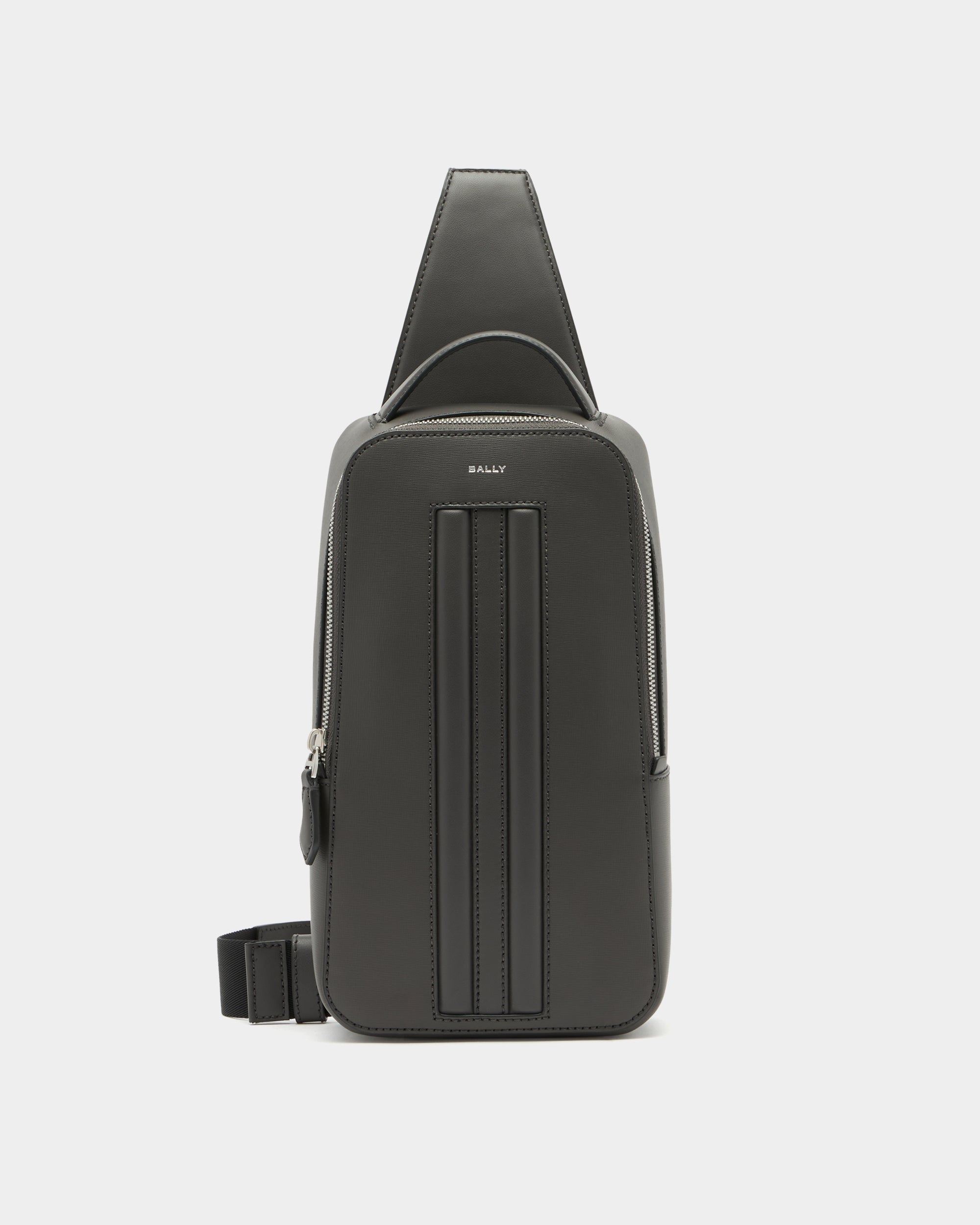 Bally Mythos Sling Bag in Grey Recycled Leather-in-Grey-1-Bally Outlet