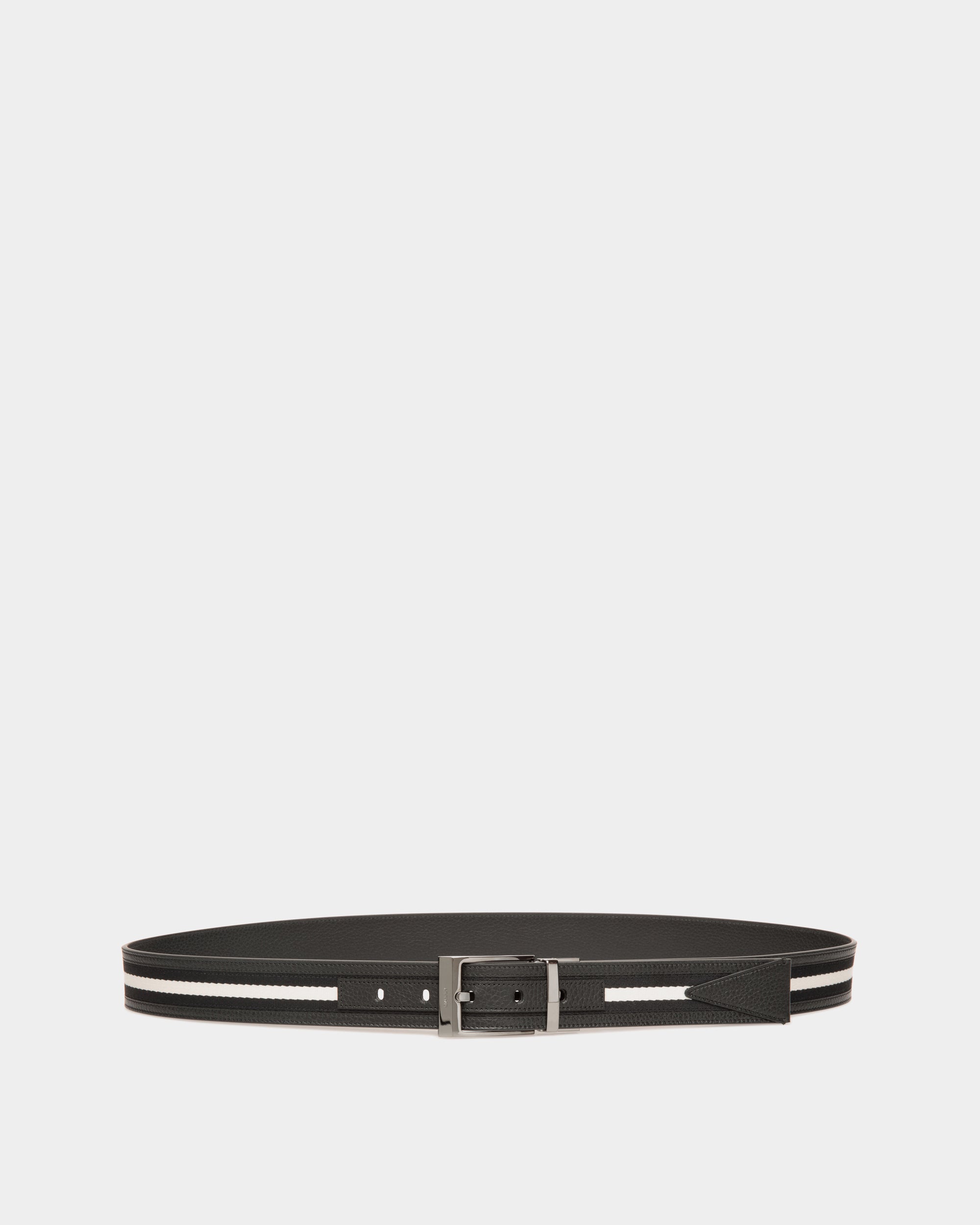 Bally Shiffie 35mm Reversible Belt In Black And White Fabric And Leather-in-Black-1-Bally Outlet