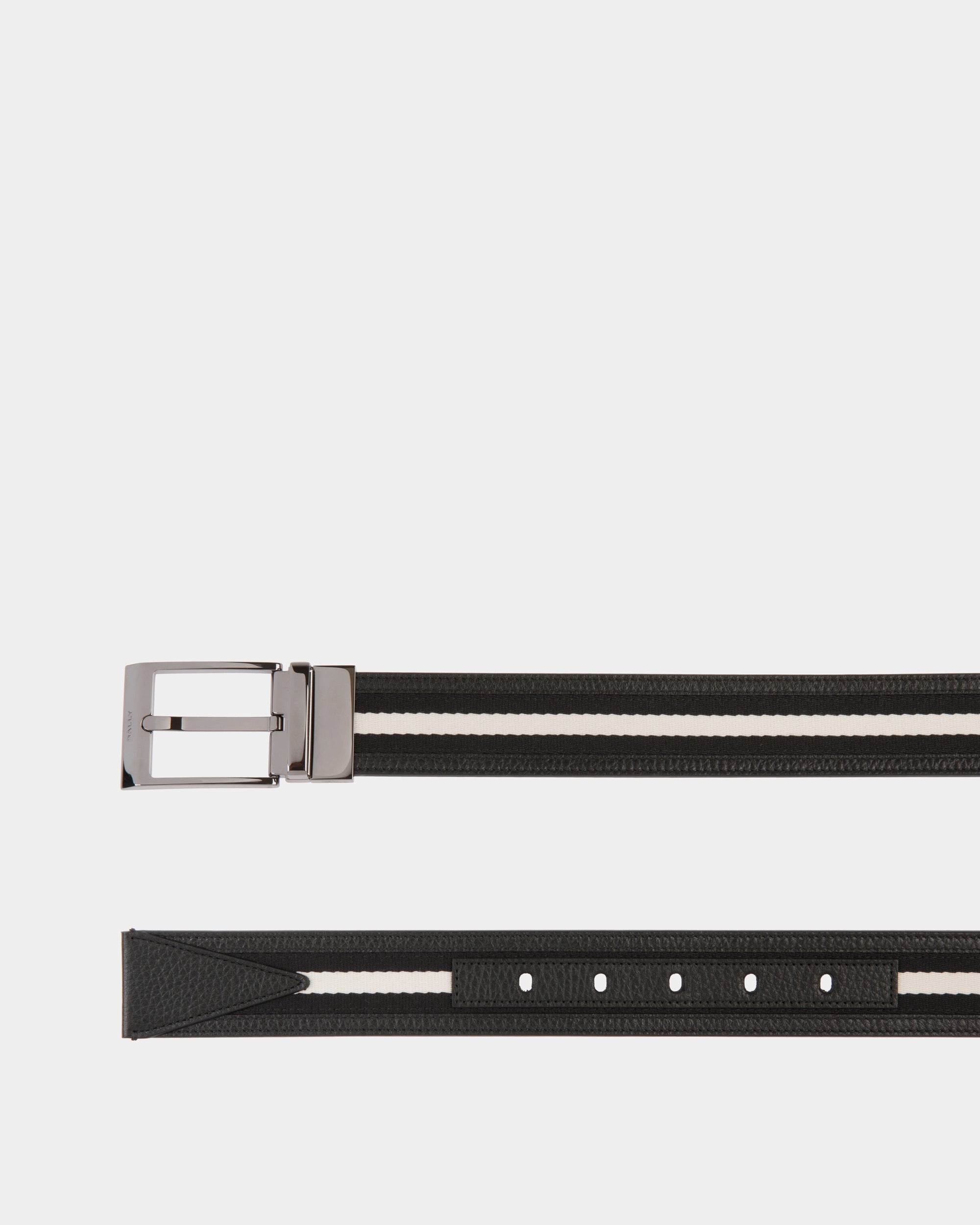 Bally Shiffie 35mm Reversible Belt In Black And White Fabric And Leather-in-Black-2-Bally Outlet