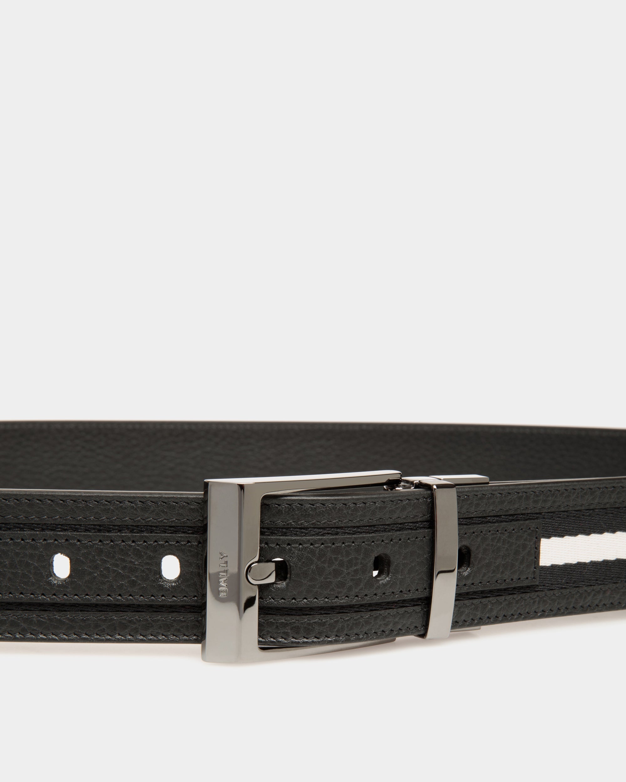 Bally Shiffie 35mm Reversible Belt In Black And White Fabric And Leather-in-Black-3-Bally Outlet