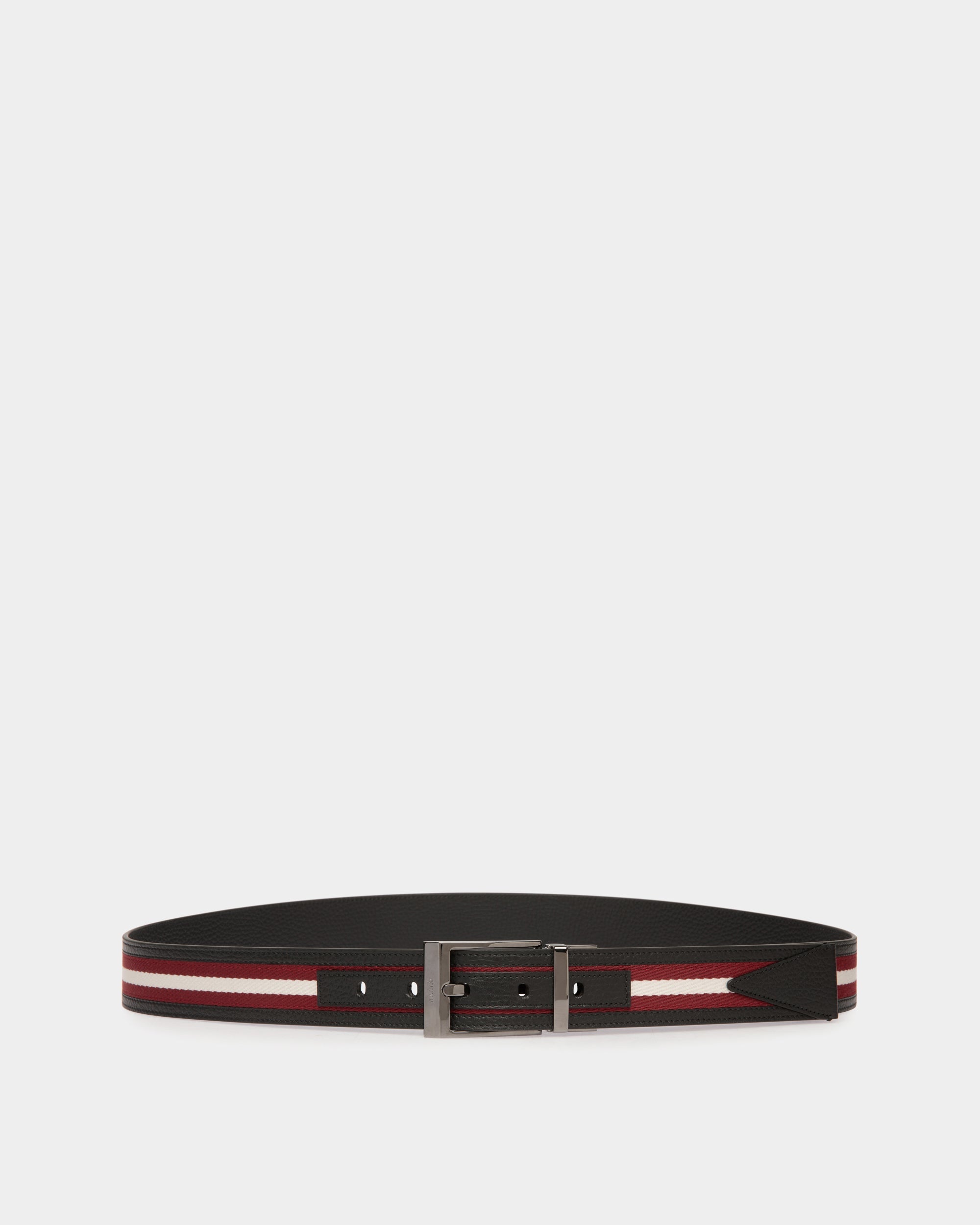 Bally Shiffie 35mm Reversible Belt in Red and White Fabric And Black Leather-in-Multicolor-1-Bally Outlet