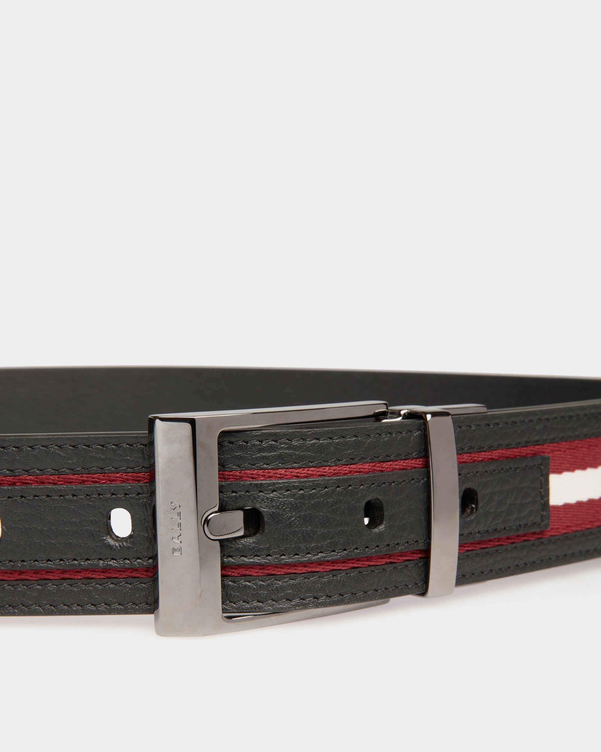 Bally Shiffie 35mm Reversible Belt in Red and White Fabric And Black Leather-in-Multicolor-3-Bally Outlet