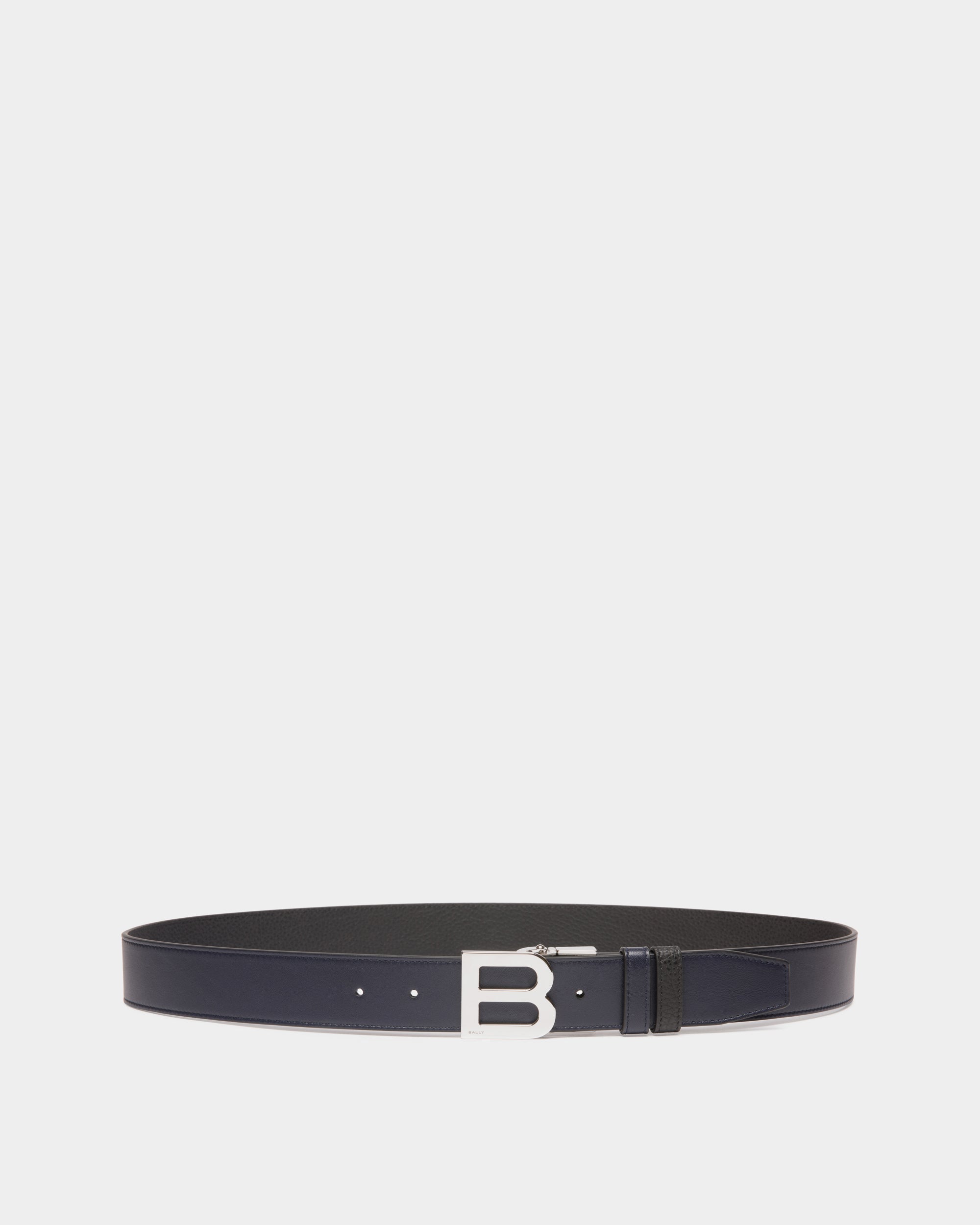 B Logo 35mm Reversible And Adjustable Belt in Navy Blue And Black Leather-6310604-(1)-Bally Indonesia.