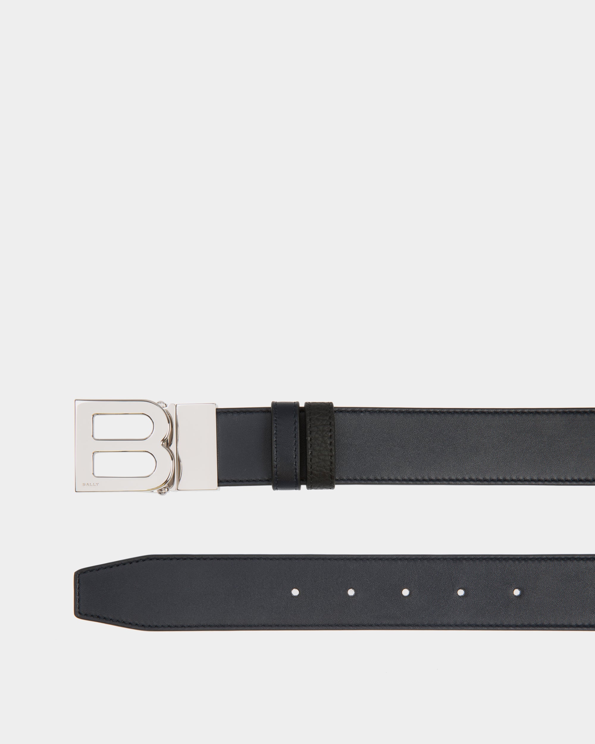 B Logo 35mm Reversible And Adjustable Belt in Navy Blue And Black Leather-6310604-(2)-Bally Indonesia.