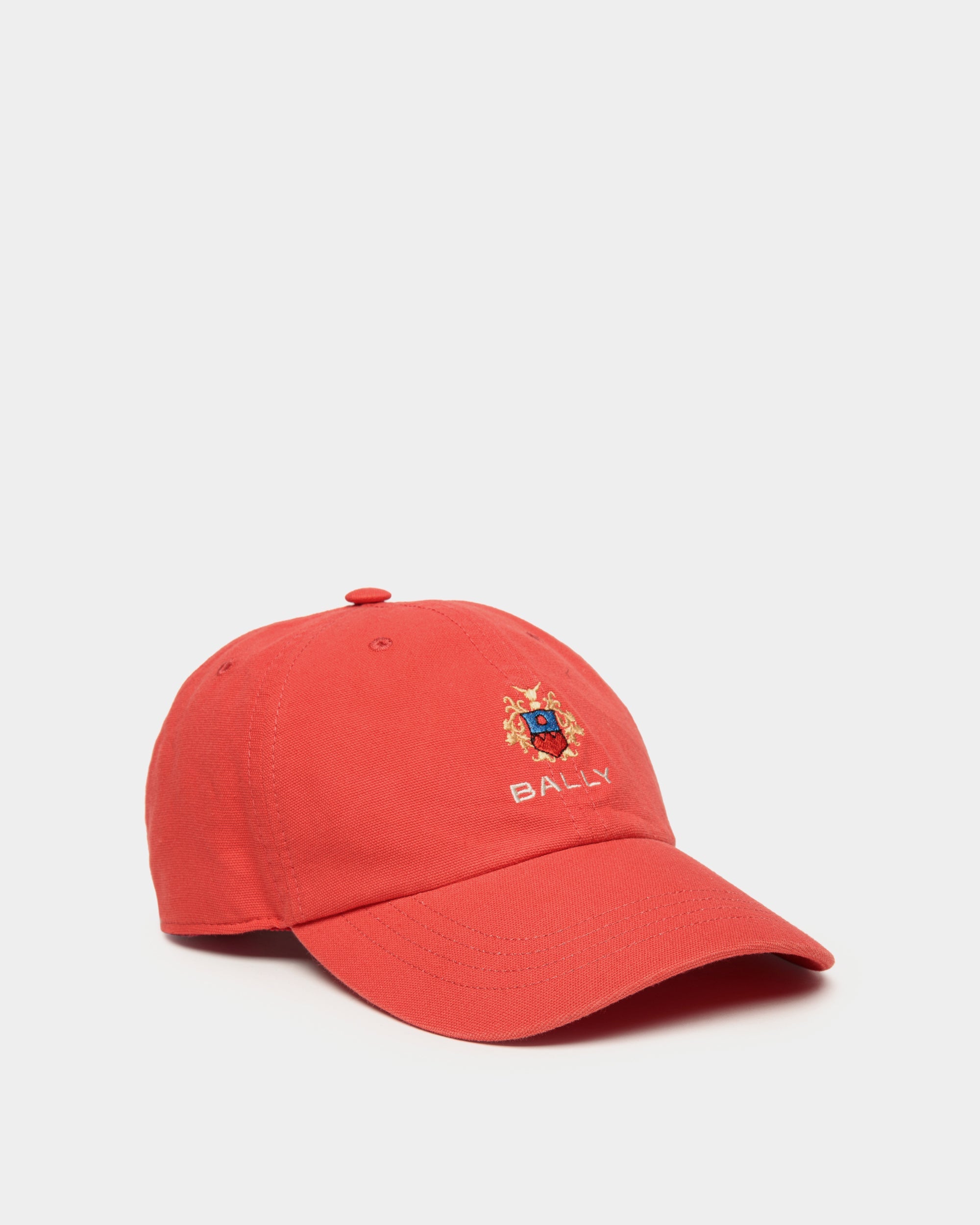 Bally Baseball Hat With a Bally Crest Logo In Candy Red Cotton-in-Red-1-Bally Outlet
