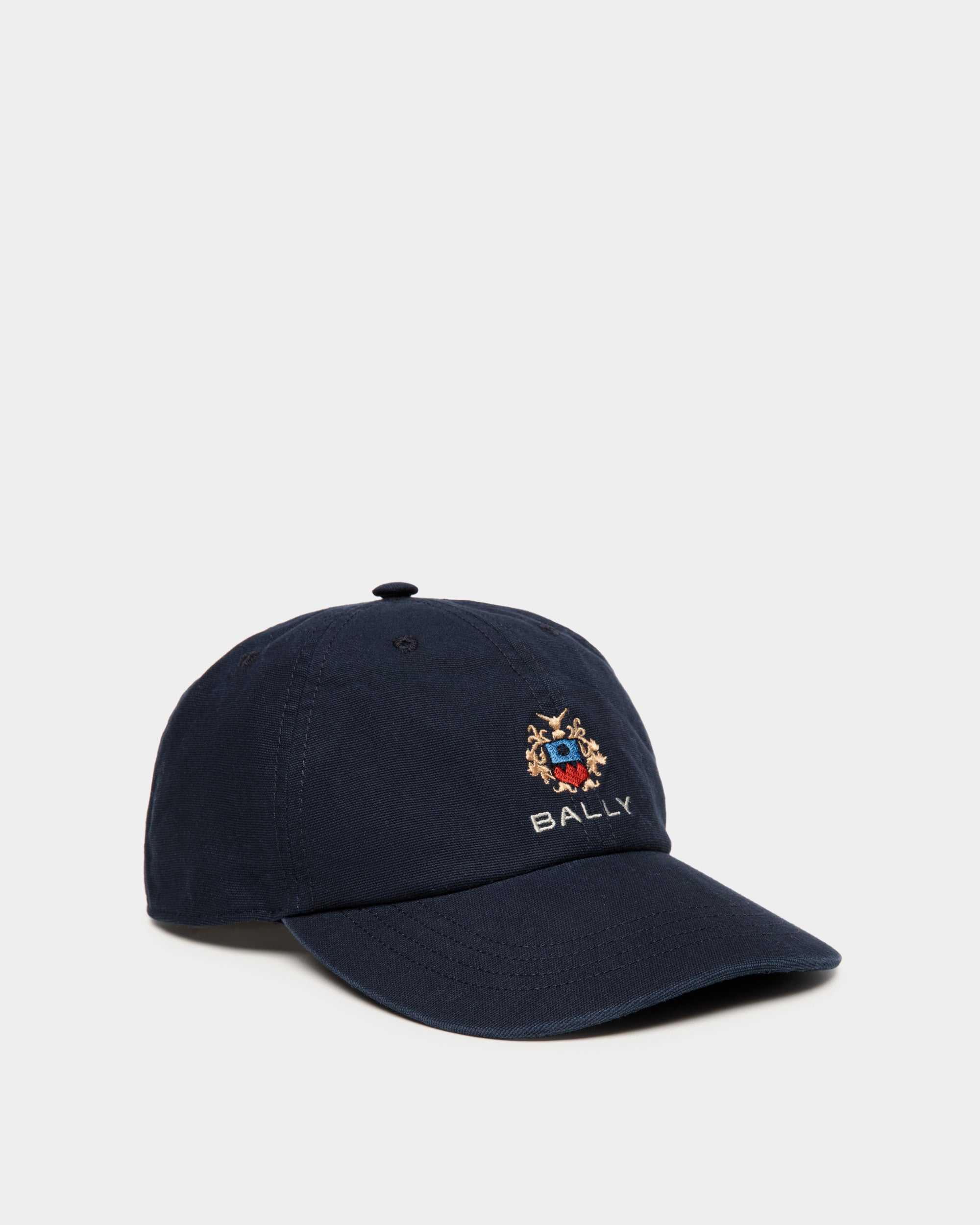 Bally Baseball Hat With a Bally Crest Logo In Navy Blue Cotton-in-Blue-1-Bally Outlet