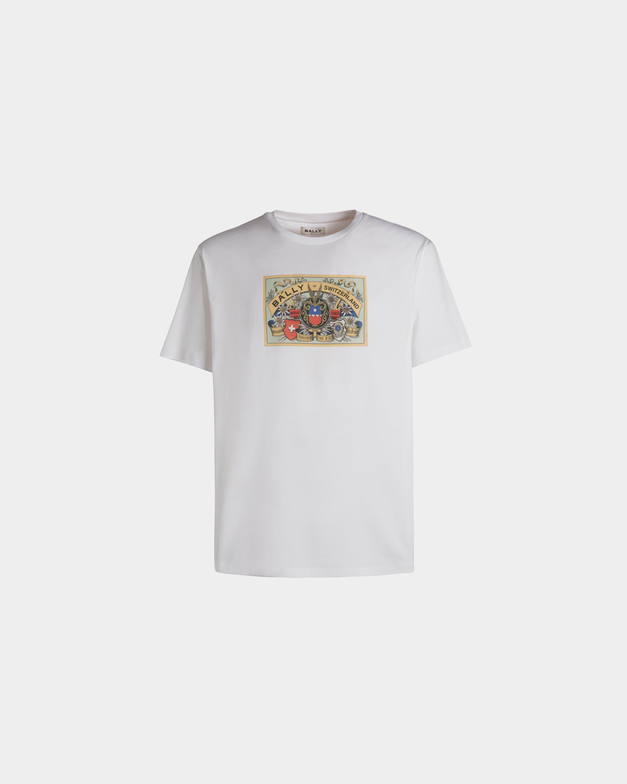 Bally T-Shirt With Bally Crest Label In White Cotton-in-White-1-Bally Outlet