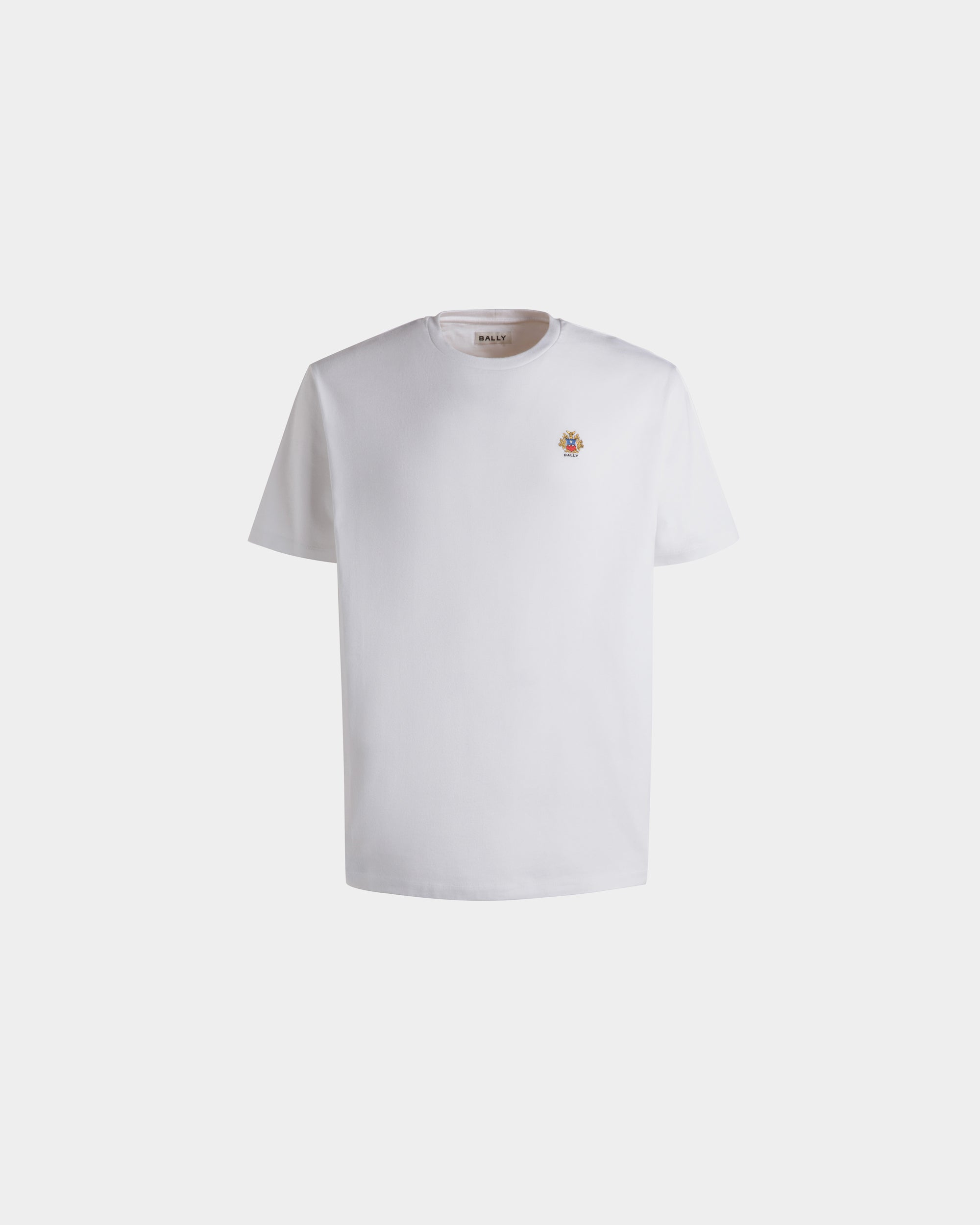 Bally T-Shirt With Bally Crest Logo In White Cotton-in-White-1-Bally Outlet