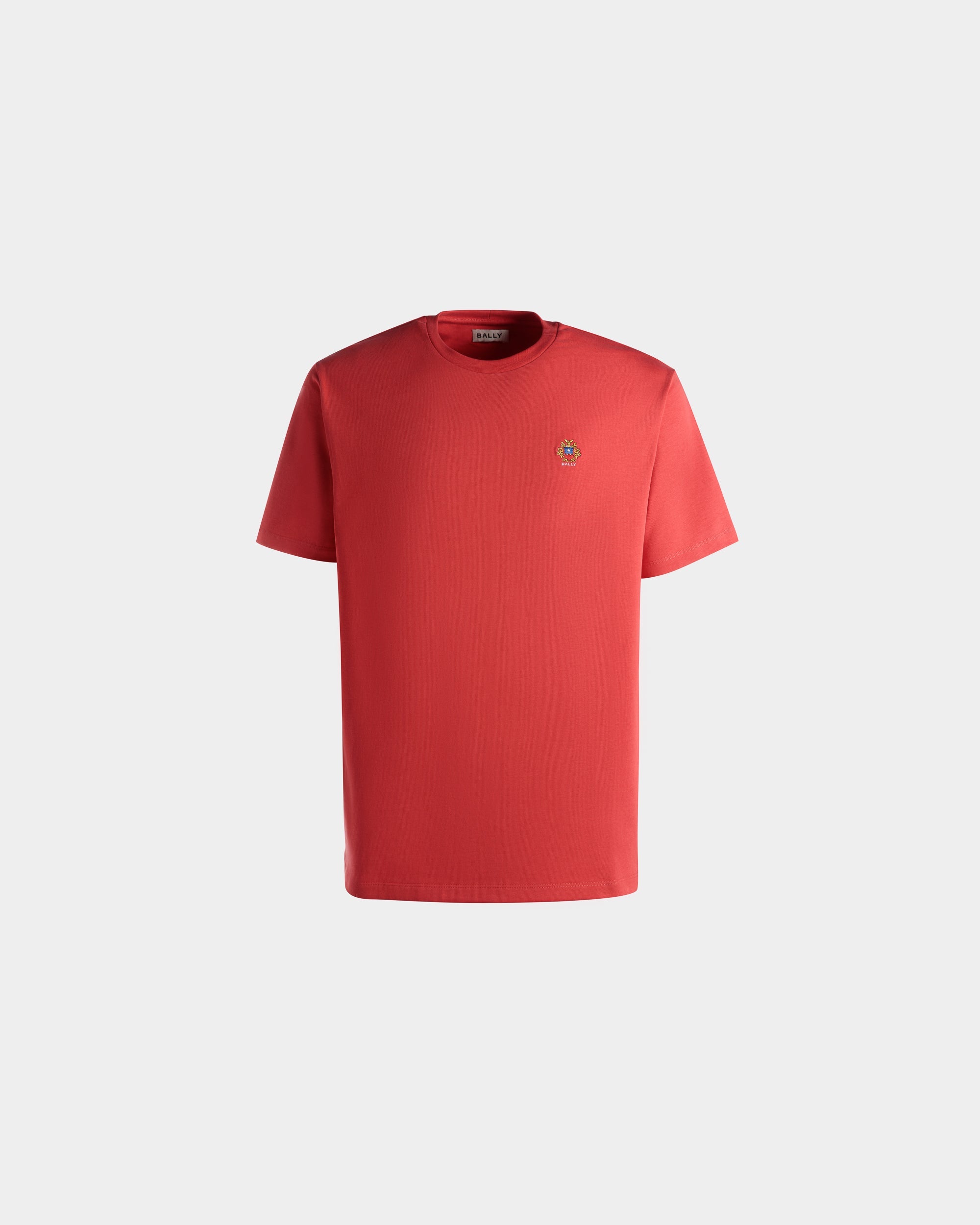 Bally T-Shirt With Bally Crest Logo In Red Cotton-in-Red-1-Bally Outlet