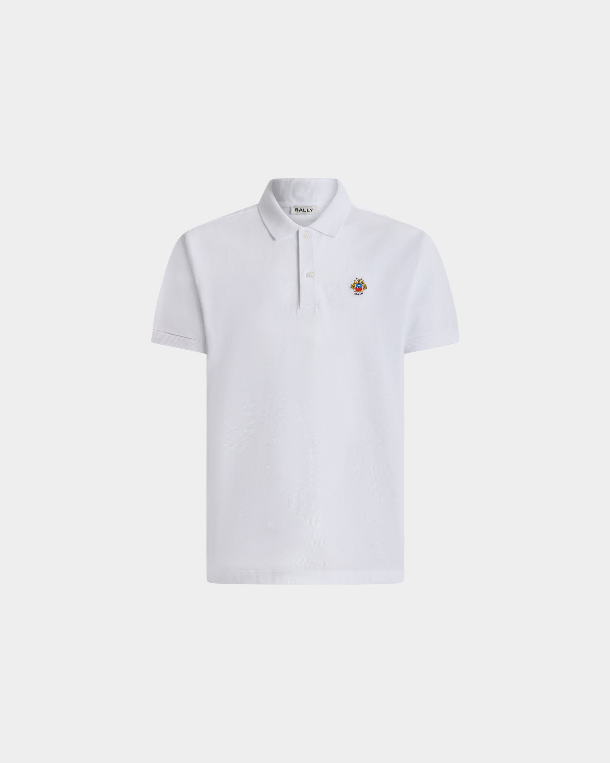 Bally White Cotton Polo Shirt With a Bally Crest-in-White-1-Bally Outlet