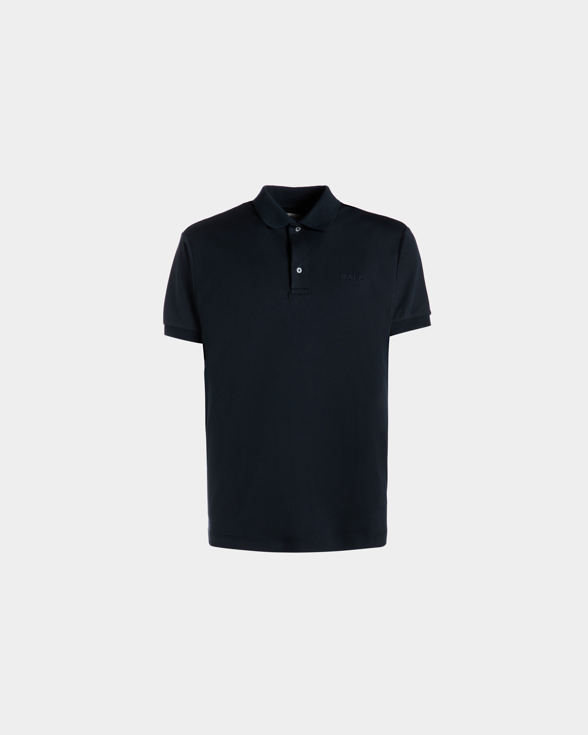 Bally Polo With Logo In Navy Blue Cashmere Blend-in-Blue-1-Bally Outlet