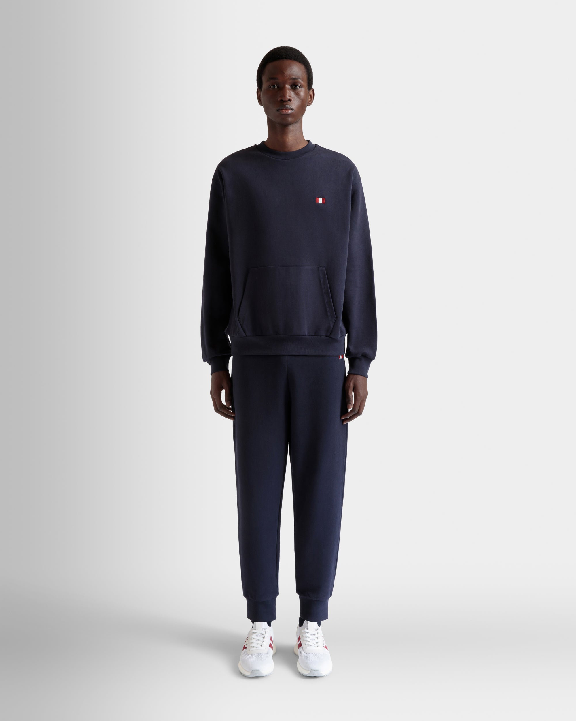 Crewneck Sweatshirt With a Bally Flag in Navy Blue Cotton-6310638-(2)-Bally Indonesia.