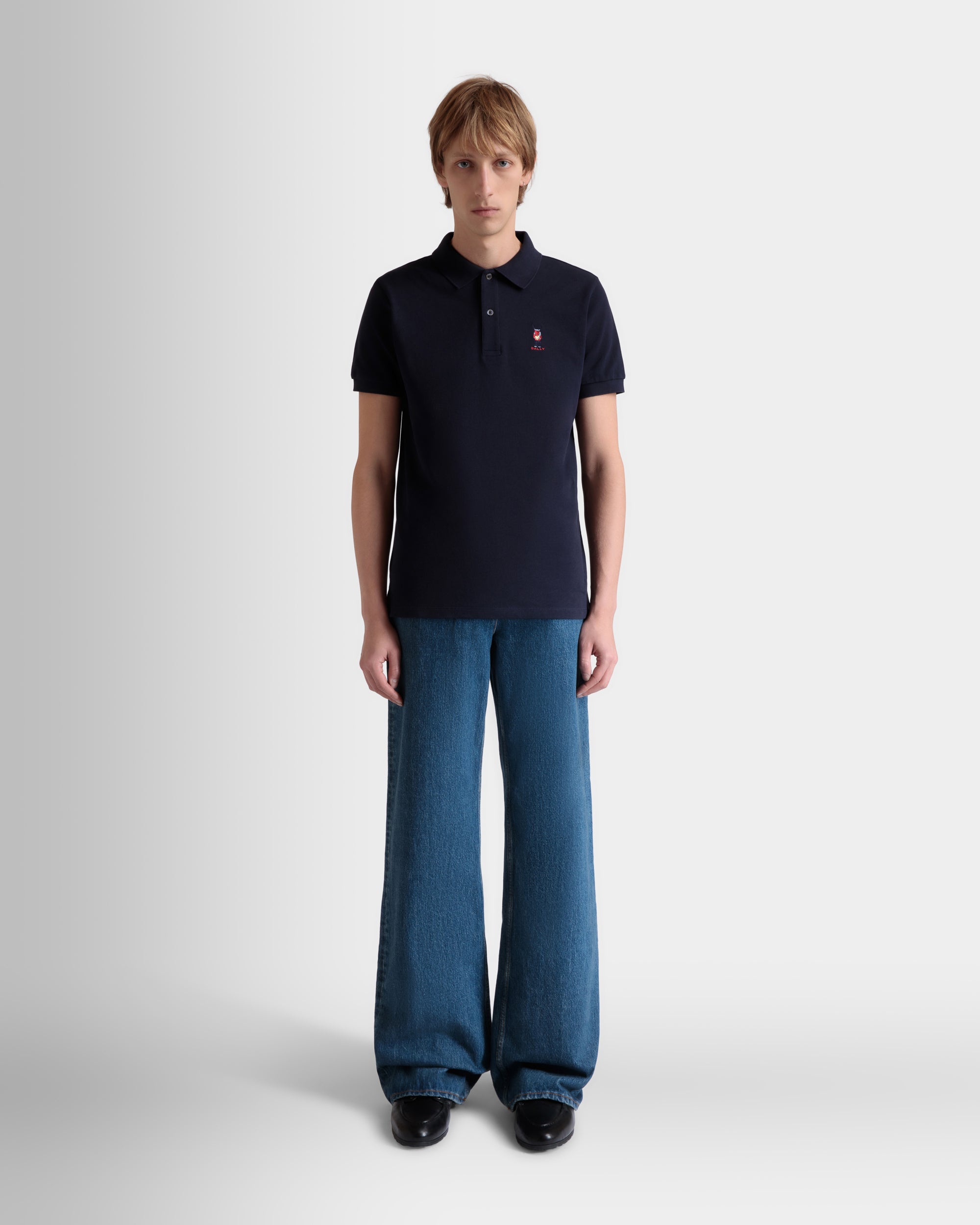 Bally Polo With Forest Mask In Navy Blue Cotton-in-Blue-2-Bally Outlet
