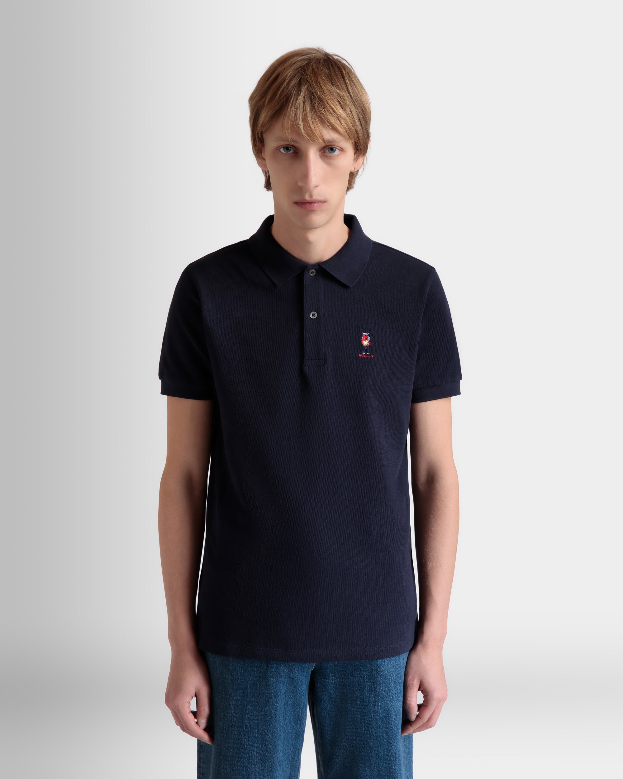 Bally Polo With Forest Mask In Navy Blue Cotton-in-Blue-3-Bally Outlet