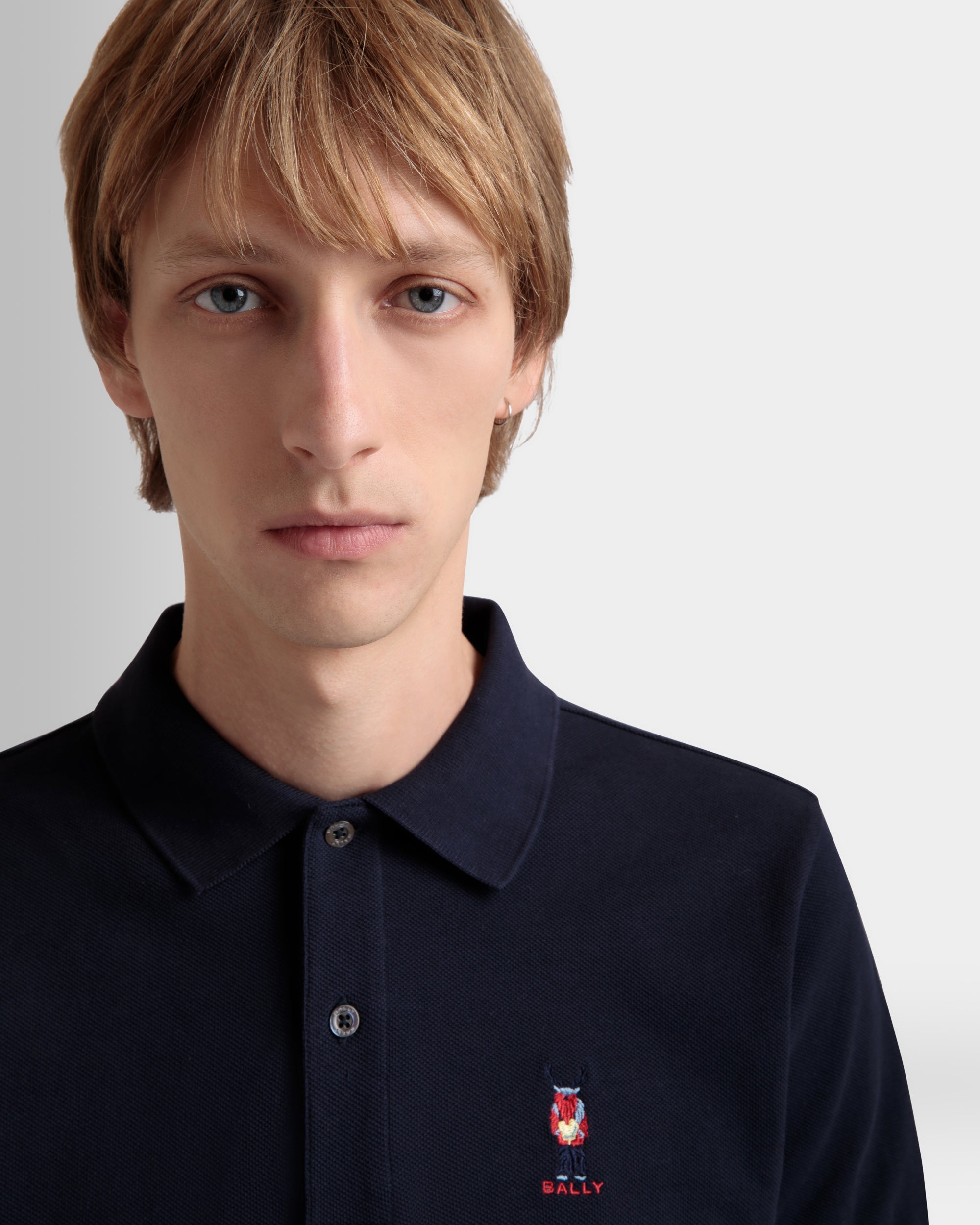 Bally Polo With Forest Mask In Navy Blue Cotton-in-Blue-8-Bally Outlet