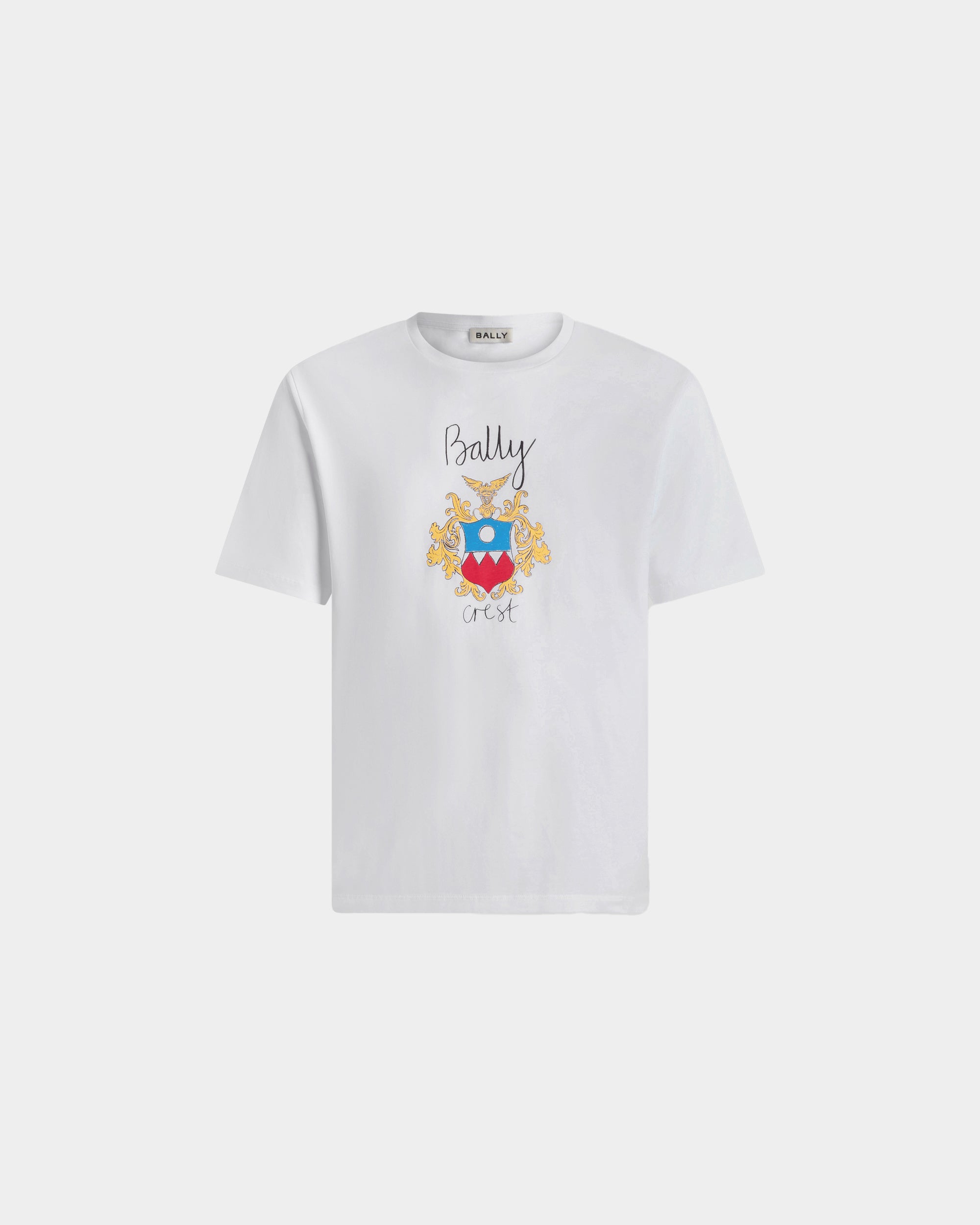 Bally White Cotton T-Shirt With Bally Crest-in-White-1-Bally Outlet