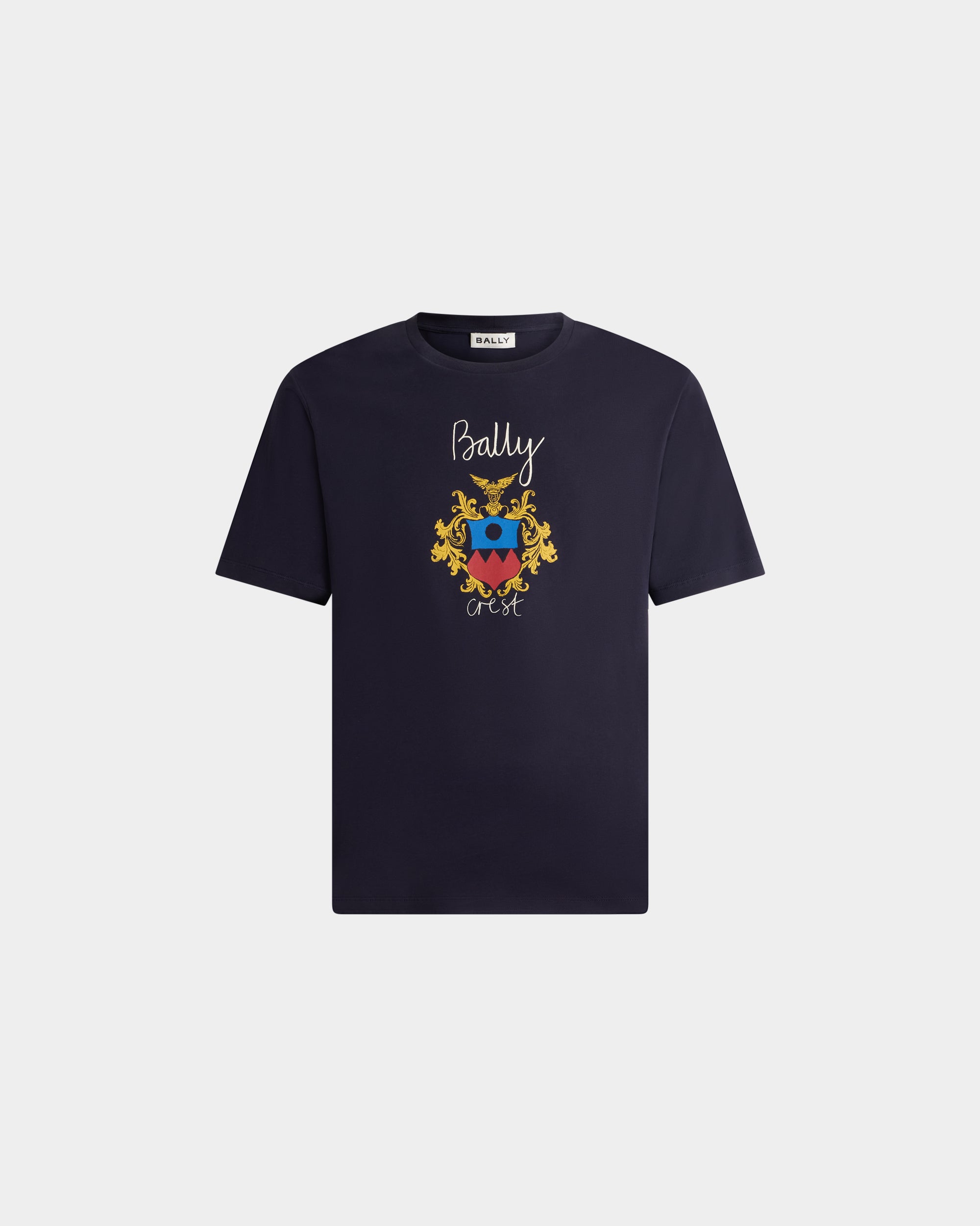 Bally Navy Cotton T-Shirt With Bally Crest-in-Navy-1-Bally Outlet