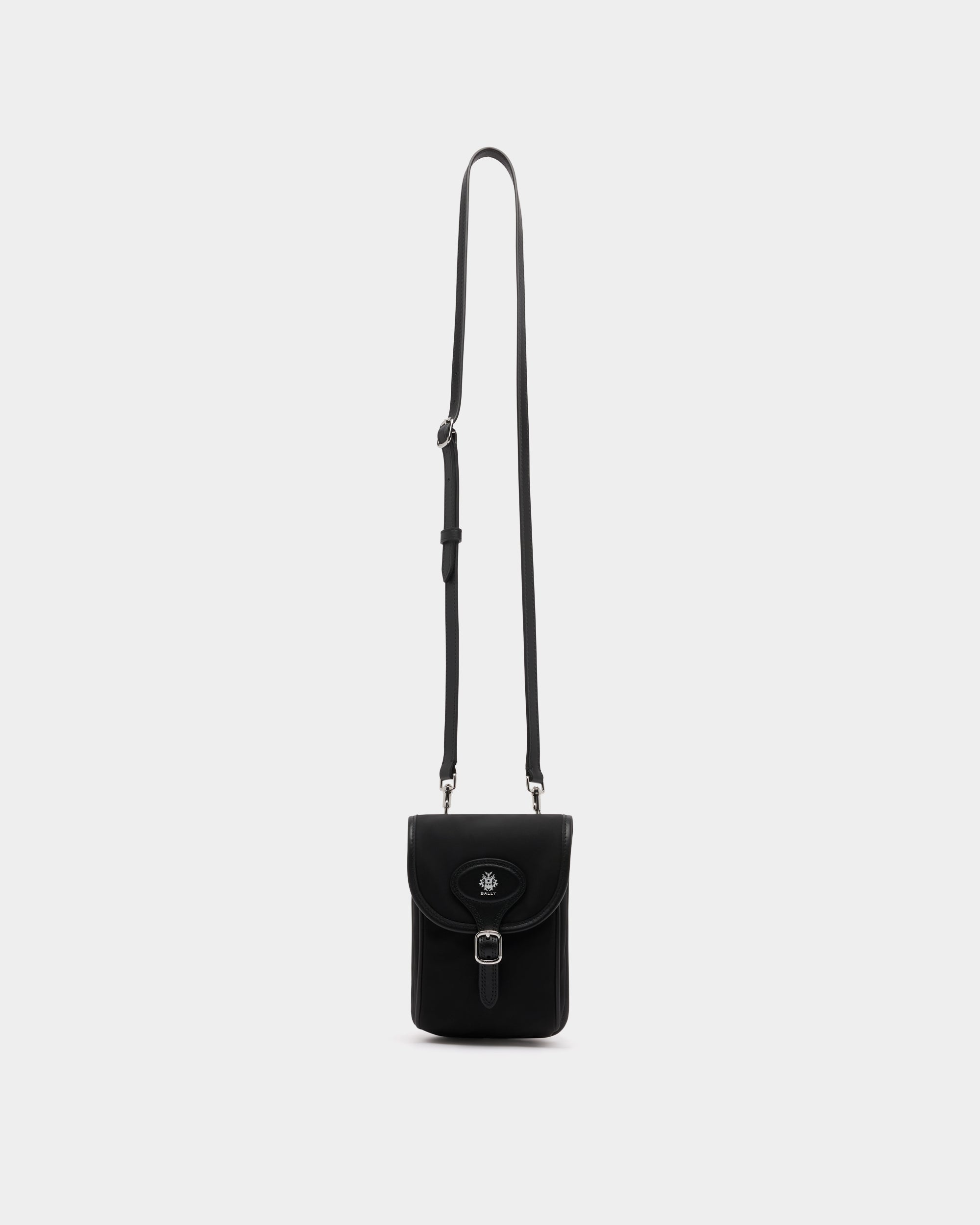 Bally B-Light Phone Case in Black Nylon and Leather-in-Black-1-Bally Outlet