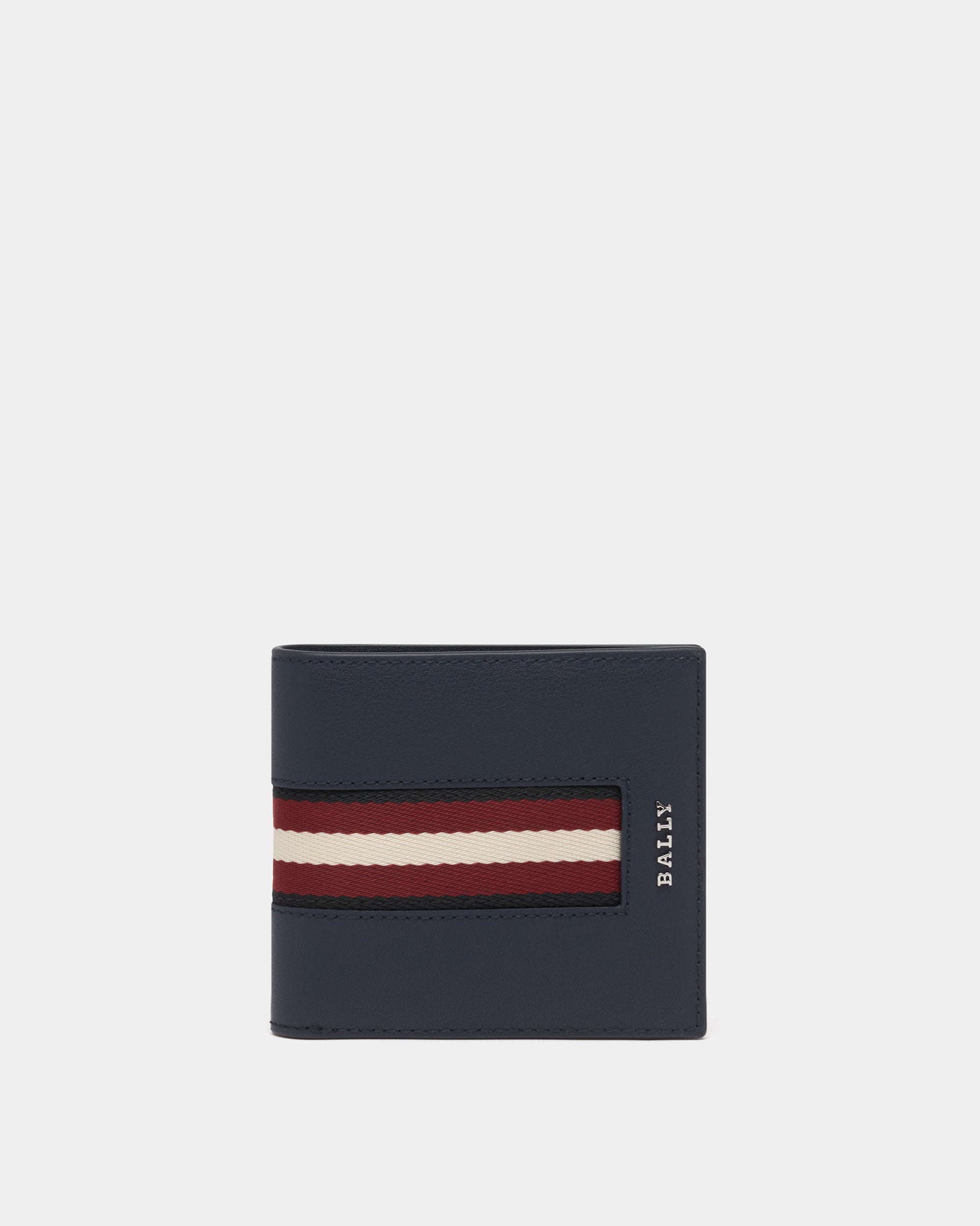 Bally Wallet in Navy Blue Leather With a Bally Ribbon-in-Navy Blue-1-Bally Outlet