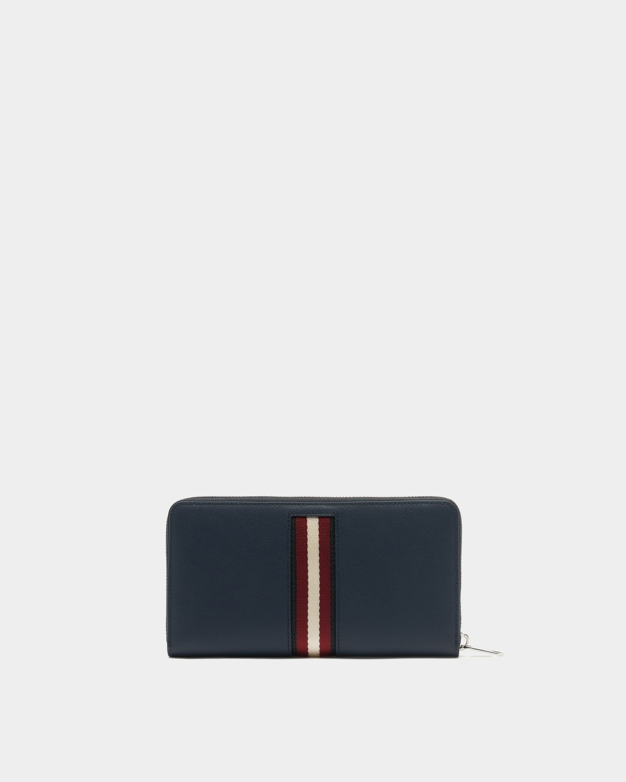 Bally Zip Around Wallet in Navy Blue Leather With a Bally Ribbon-in-Navy Blue-2-Bally Outlet