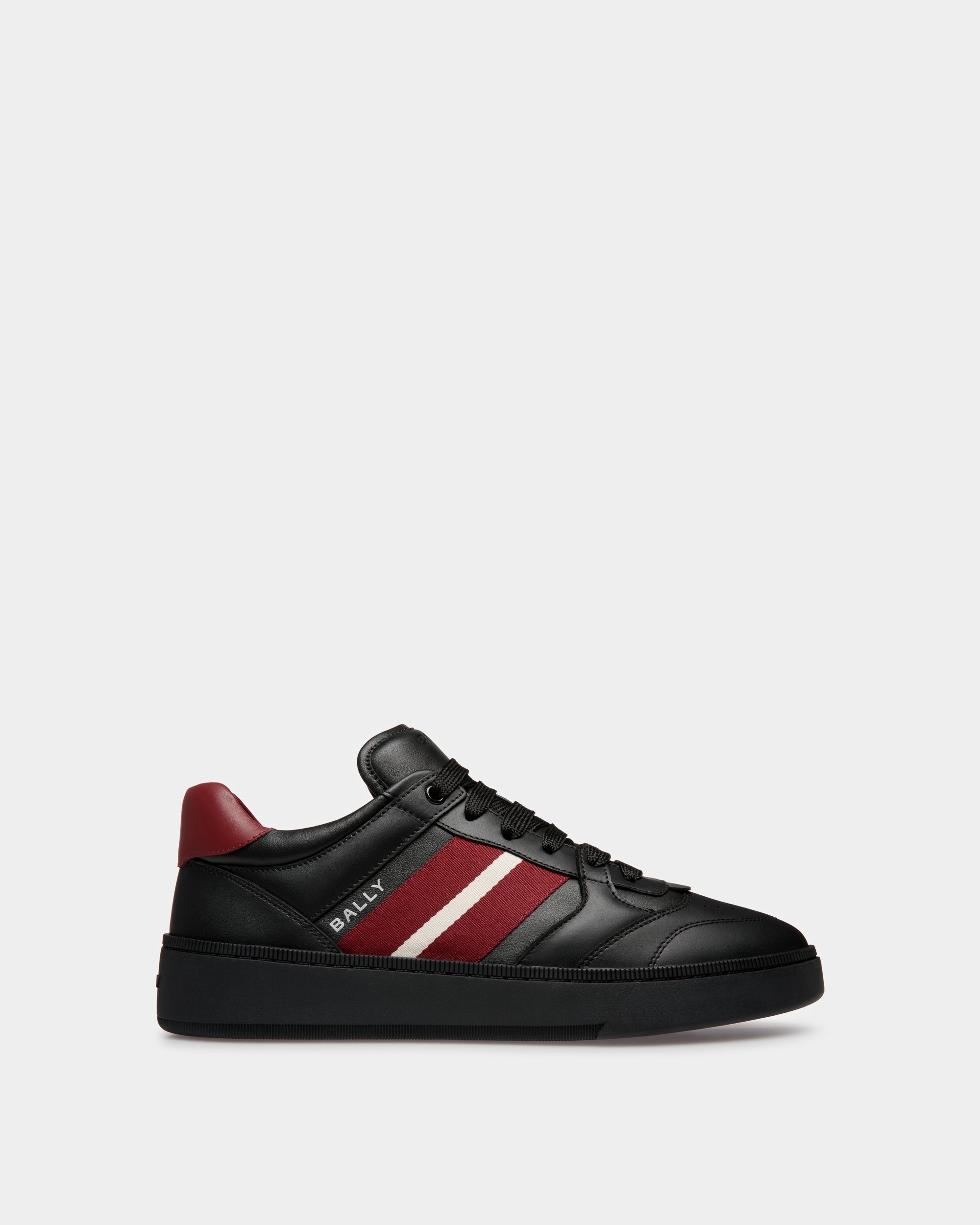 Bally Raise Sneaker In Black Leather-in-Black and Red-2-Bally Outlet
