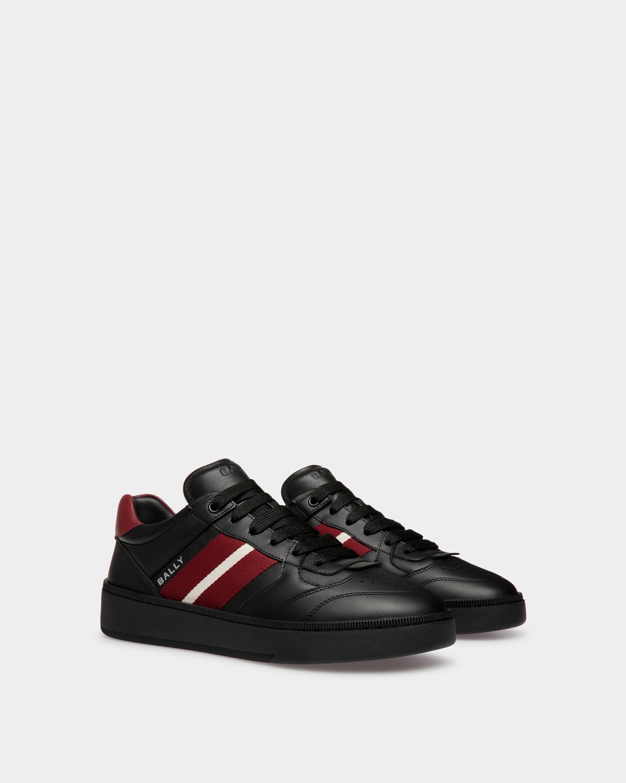 Bally Raise Sneaker In Black Leather-in-Black and Red-1-Bally Outlet
