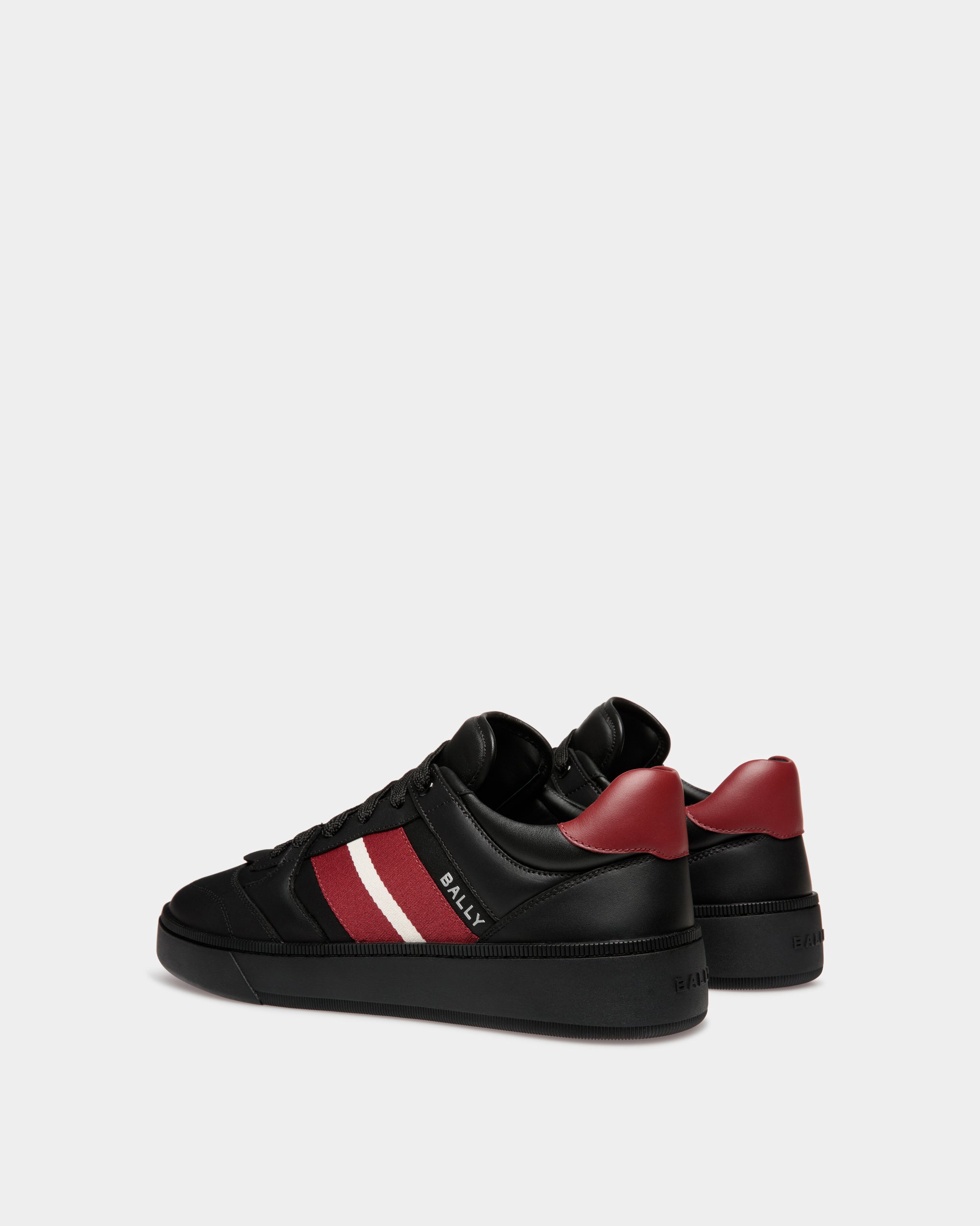 Bally Raise Sneaker In Black Leather-in-Black and Red-3-Bally Outlet
