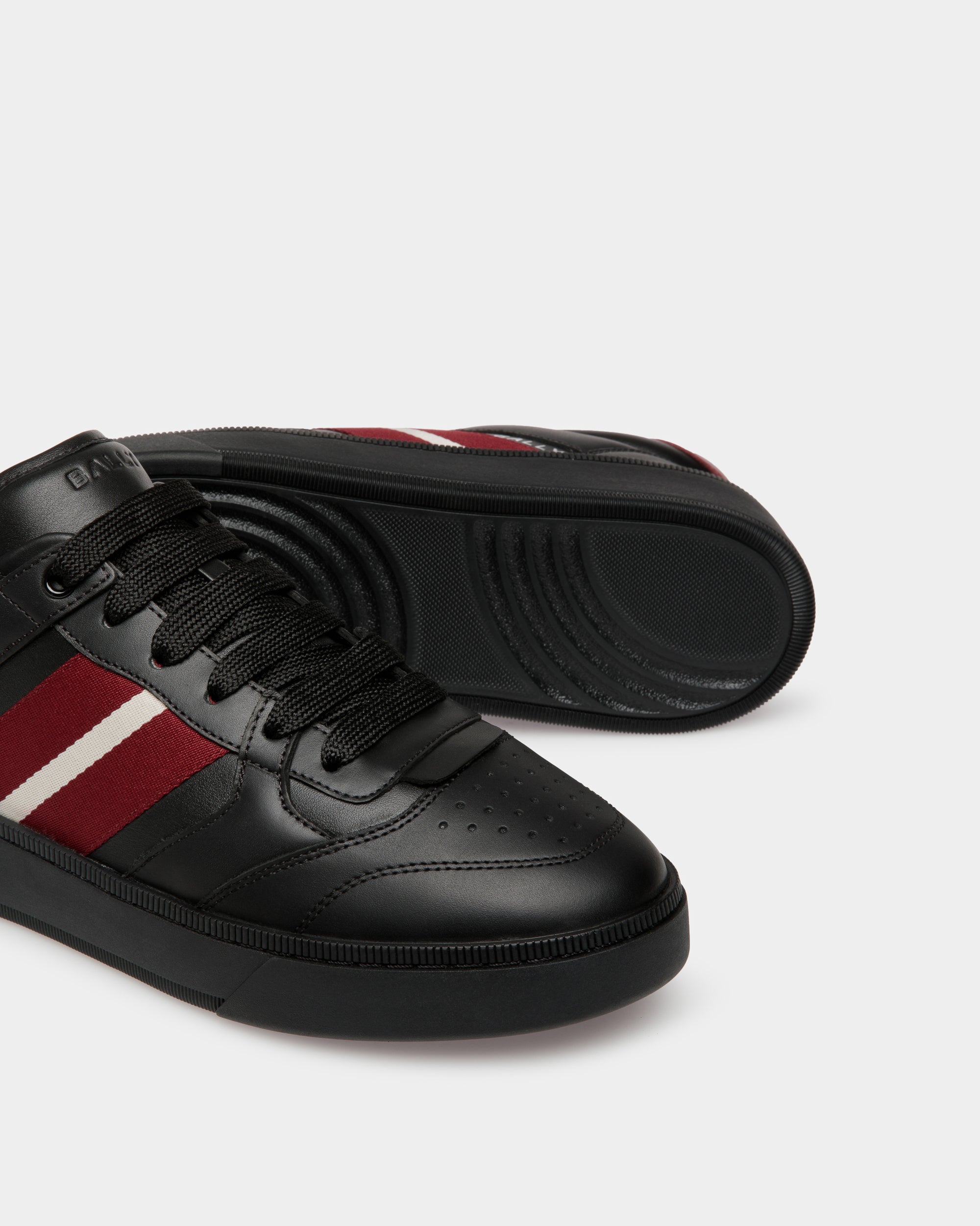 Bally Raise Sneaker In Black Leather-in-Black and Red-4-Bally Outlet