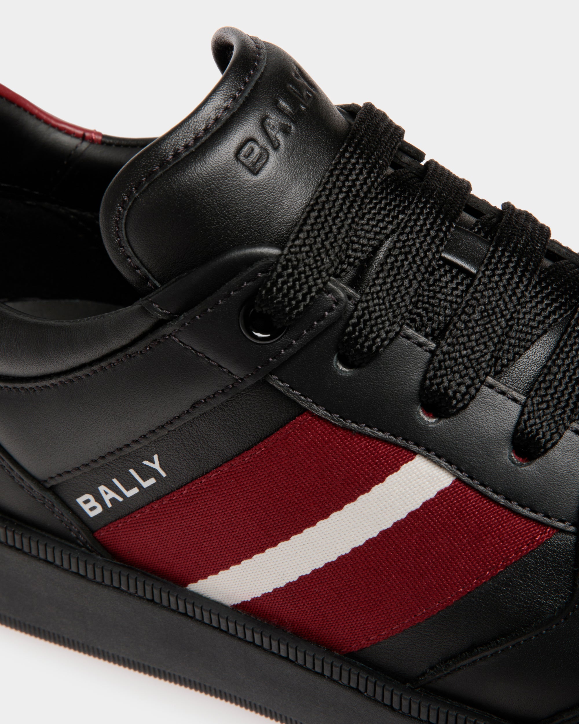 Bally Raise Sneaker In Black Leather-in-Black and Red-5-Bally Outlet
