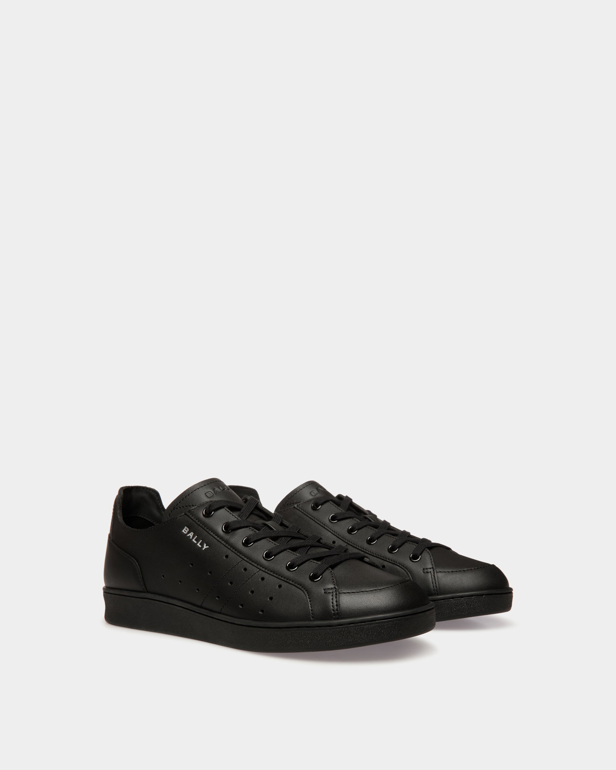 Bally Tennis Sneaker in Black Leather-in-Black-1-Bally Outlet