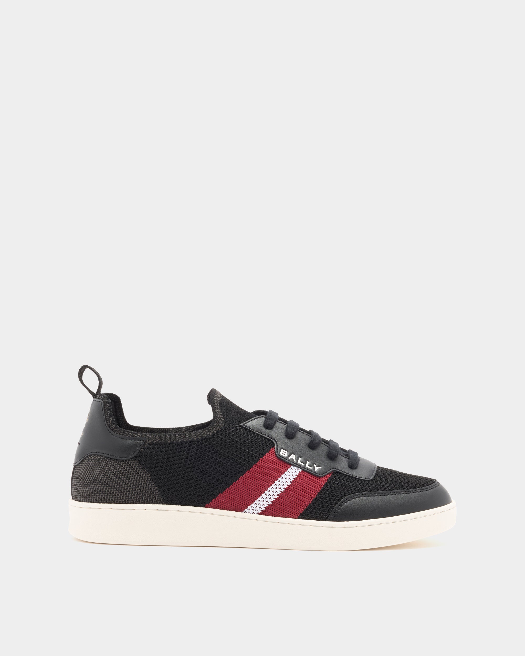 Bally Tennis Sneaker in Black Fabric and Leather-in-Black and Red-2-Bally Outlet