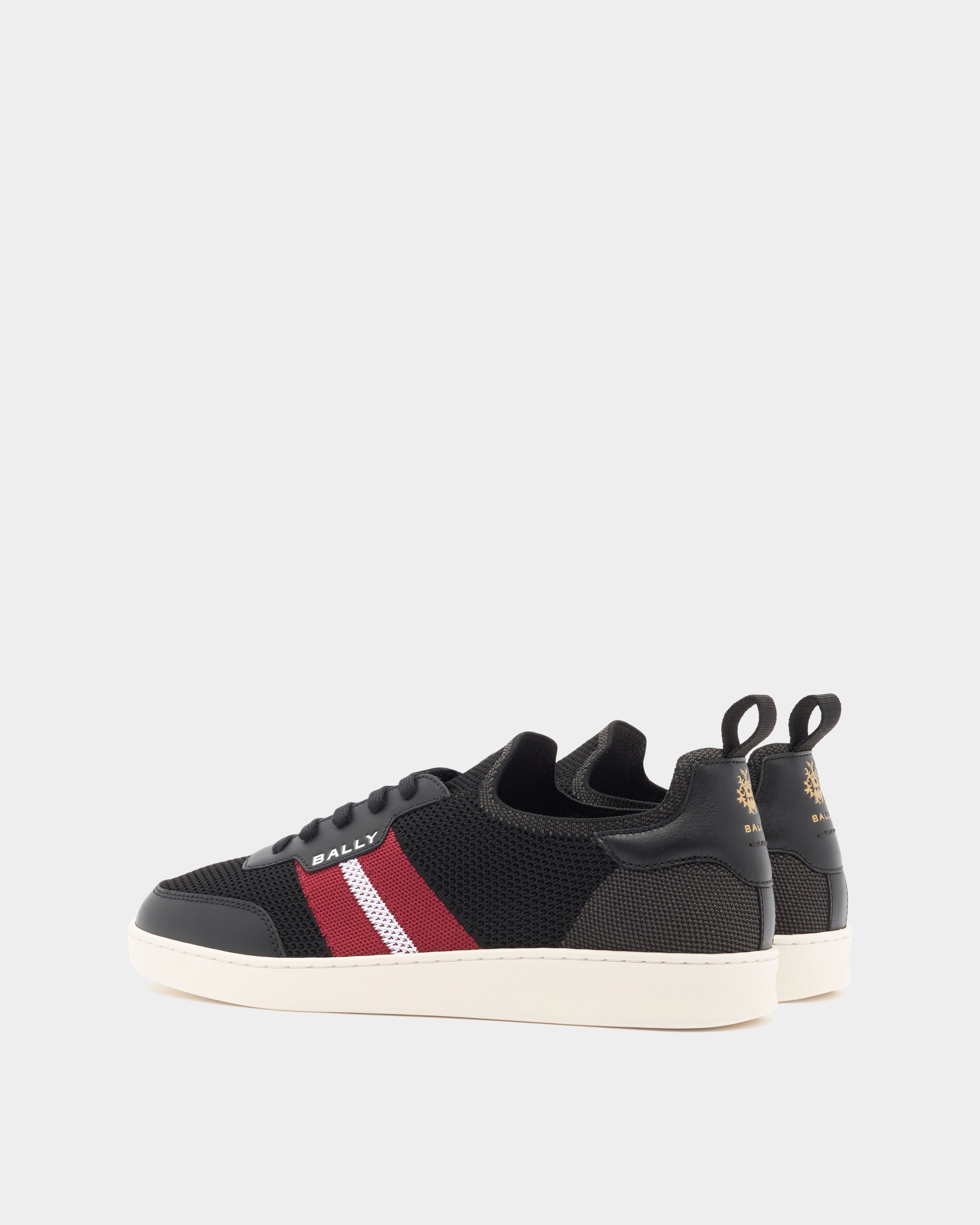 Bally Tennis Sneaker in Black Fabric and Leather-in-Black and Red-3-Bally Outlet