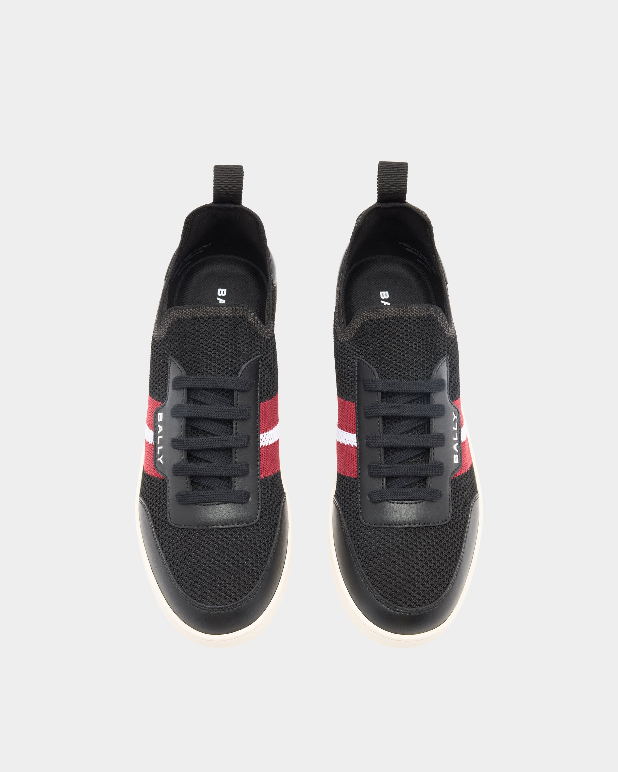 Bally Tennis Sneaker in Black Fabric and Leather-in-Black and Red-4-Bally Outlet