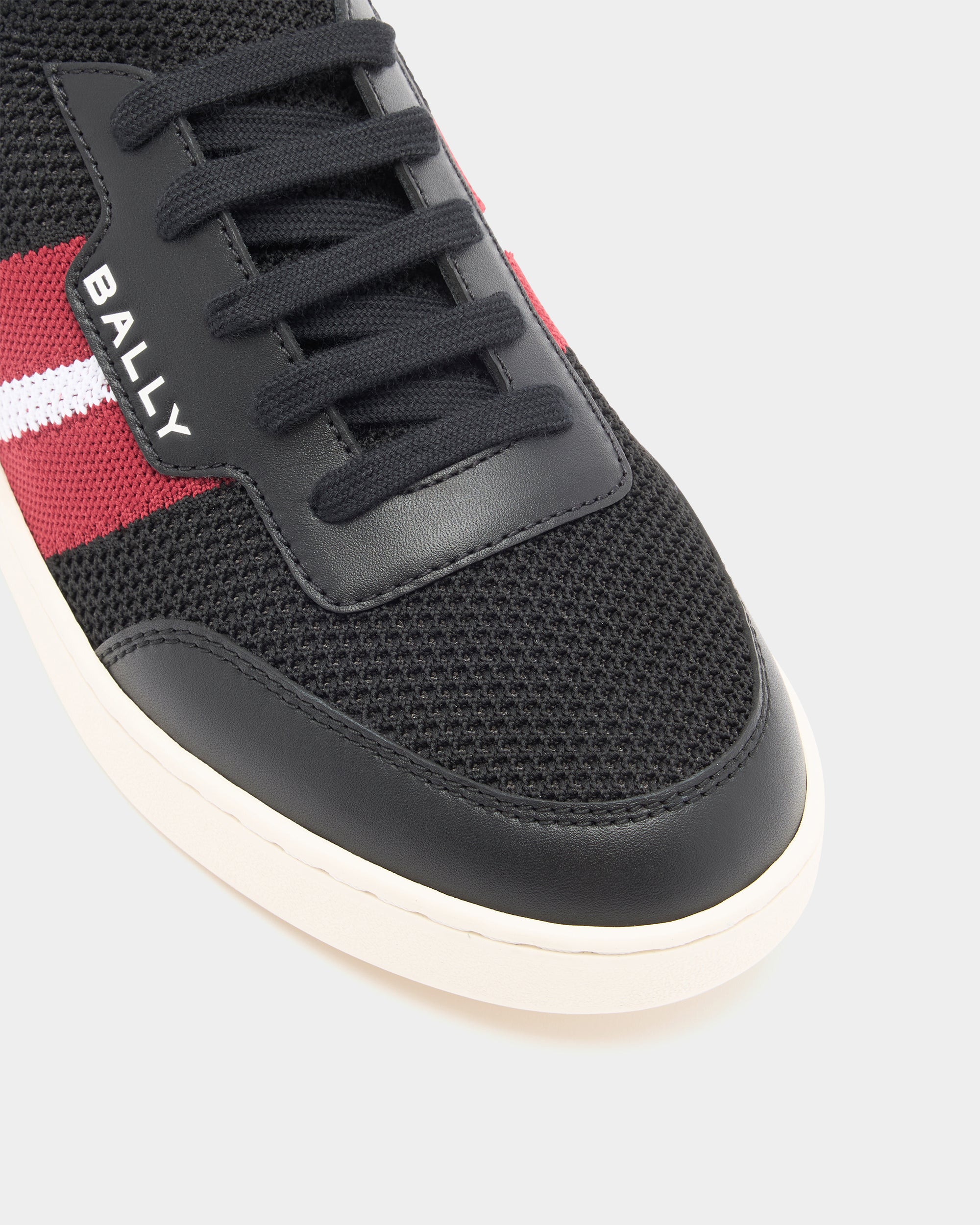Bally Tennis Sneaker in Black Fabric and Leather-in-Black and Red-5-Bally Outlet
