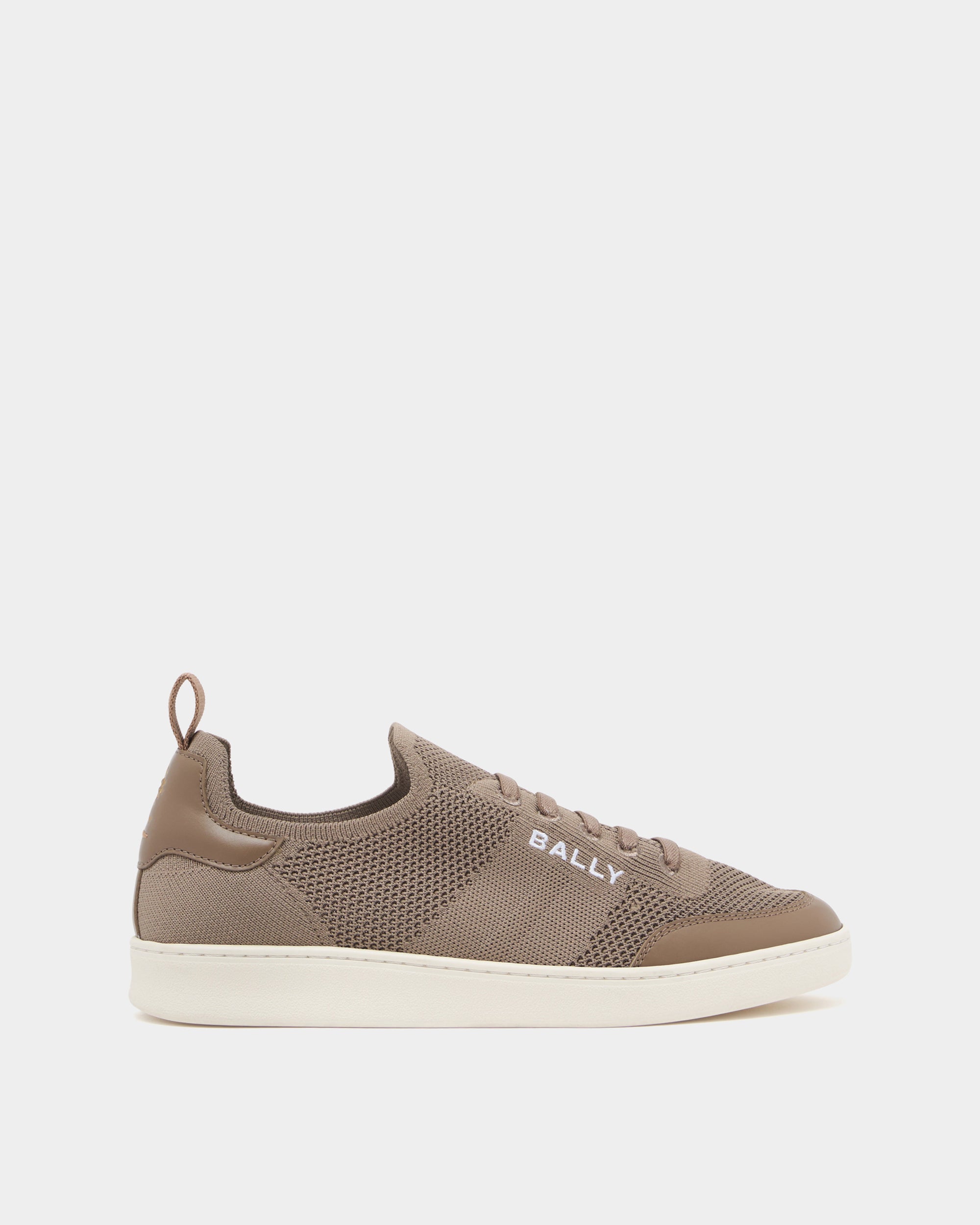 Bally Tennis Sneaker in Taupe Fabric-in-Brown-1-Bally Outlet