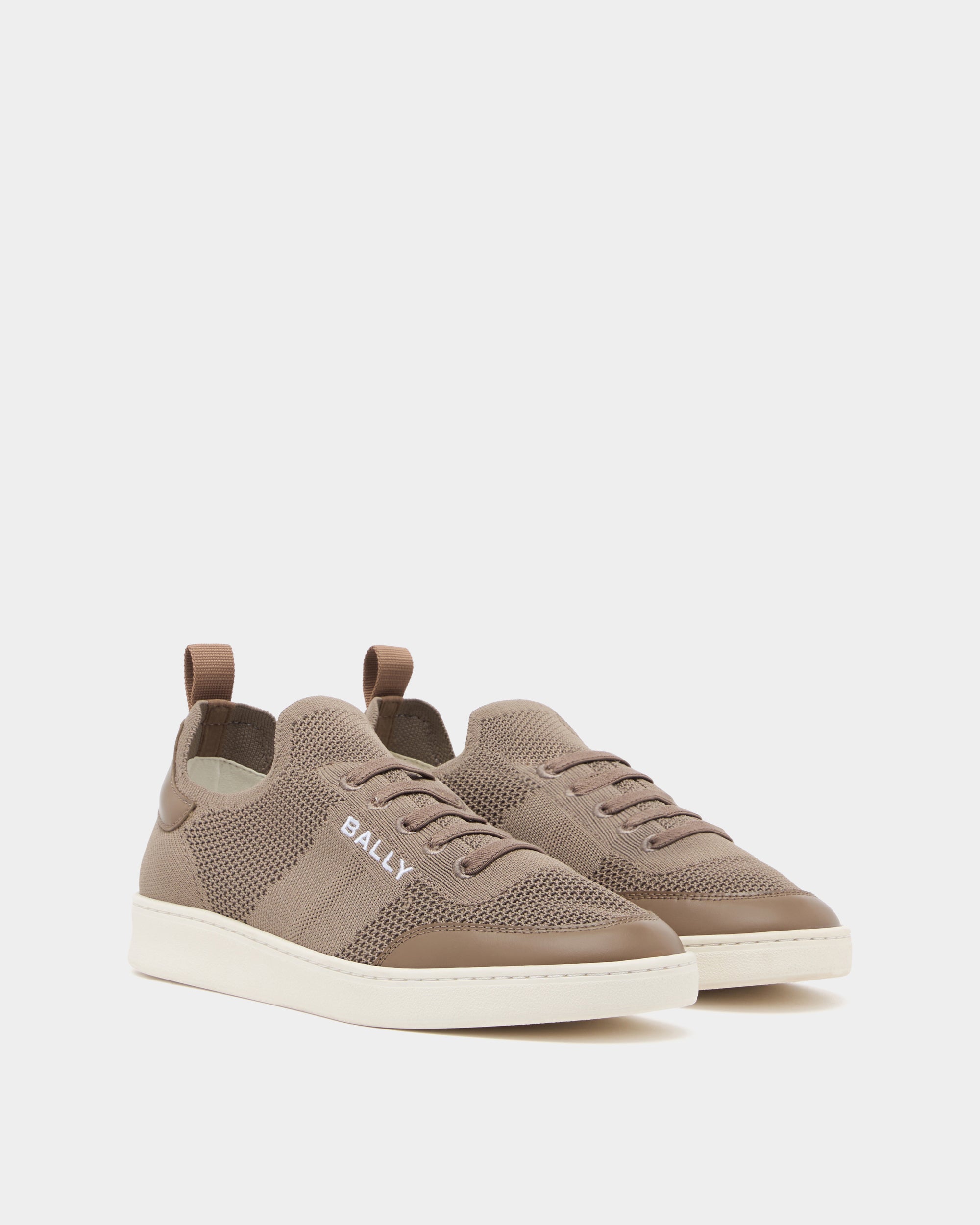 Bally Tennis Sneaker in Taupe Fabric-in-Brown-2-Bally Outlet