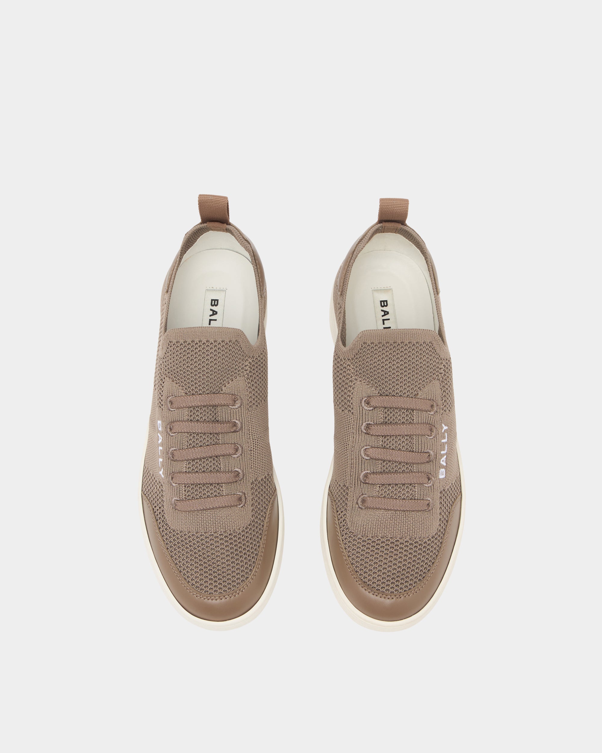 Bally Tennis Sneaker in Taupe Fabric-in-Brown-4-Bally Outlet