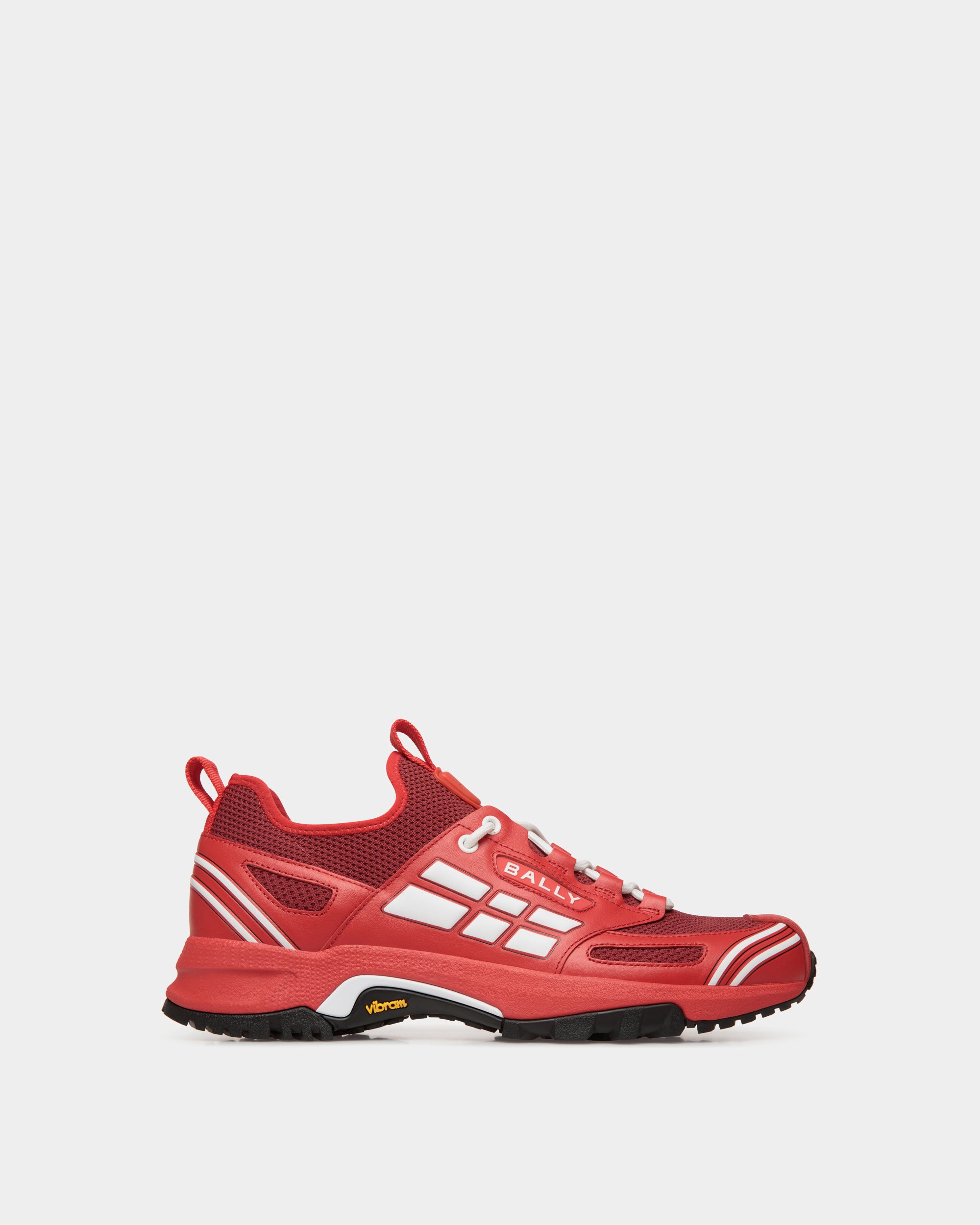 Bally Faster Sneaker in Red Leather and Knit-in-Red-1-Bally Outlet