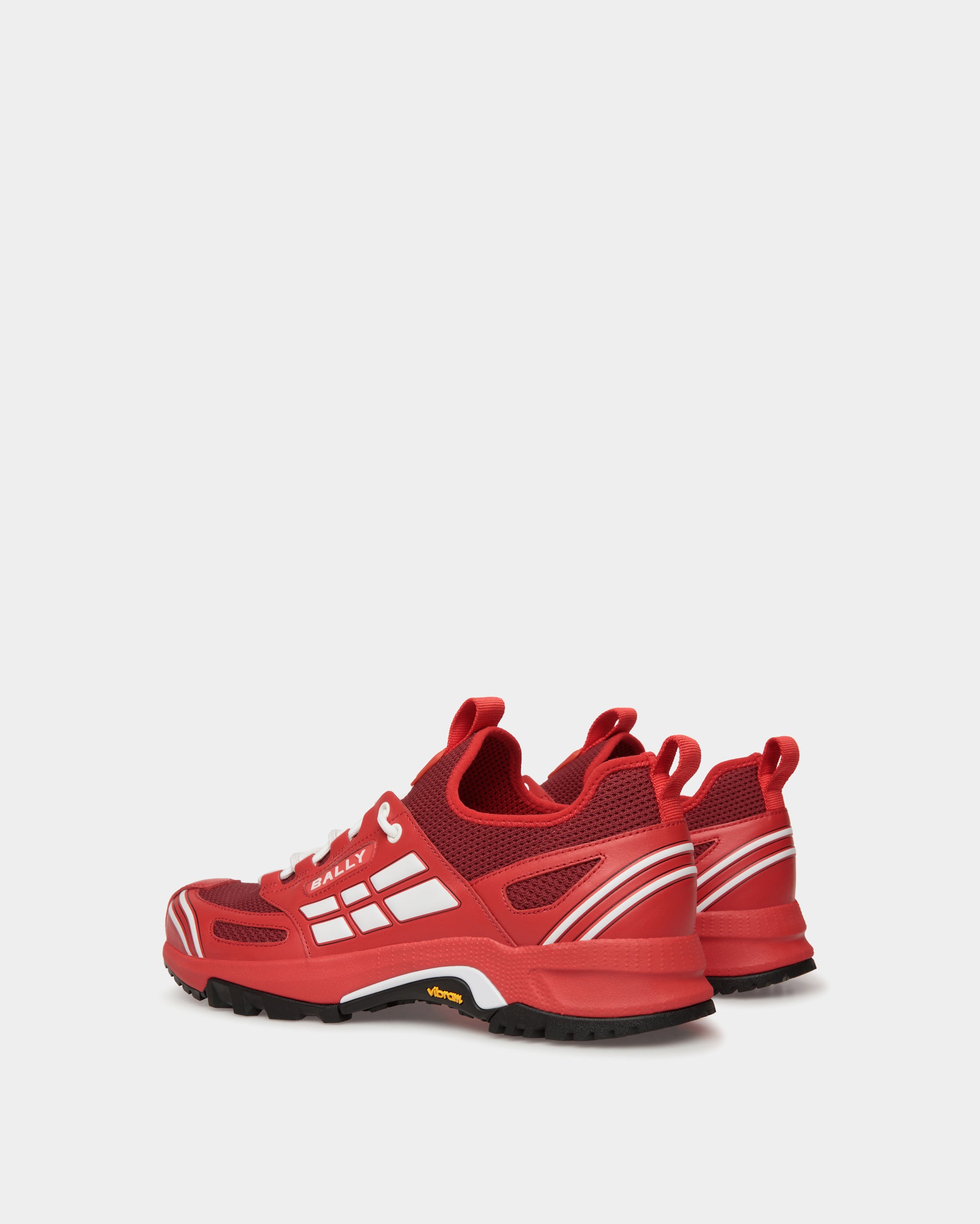 Bally Faster Sneaker in Red Leather and Knit-in-Red-3-Bally Outlet