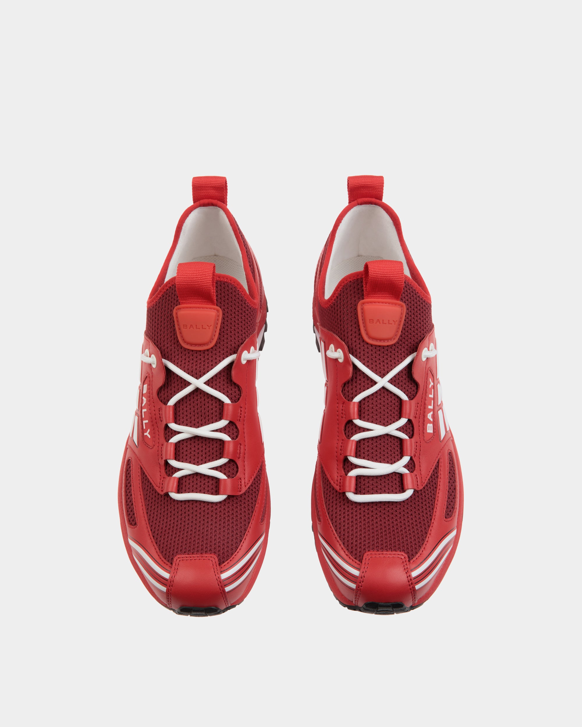 Bally Faster Sneaker in Red Leather and Knit-in-Red-4-Bally Outlet