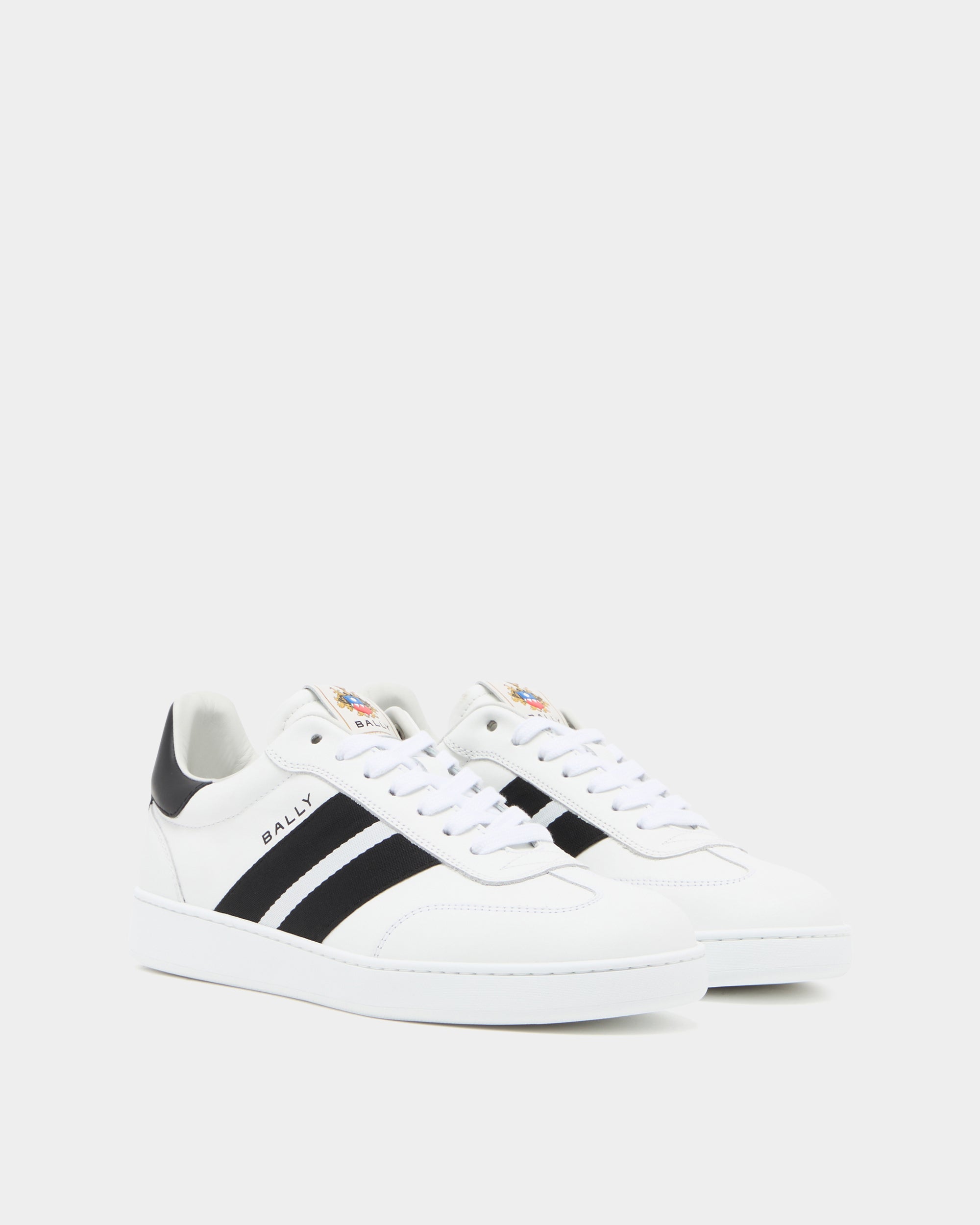Bally Retro Crest Sneaker in White Leather-in-White and Black-1-Bally Outlet