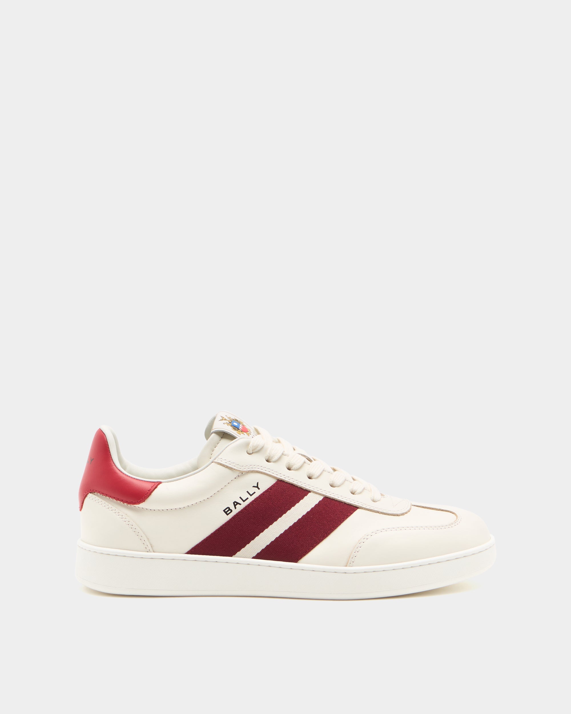 Bally Retro Crest Sneaker in Ivory Leather-in-White and Red-2-Bally Outlet