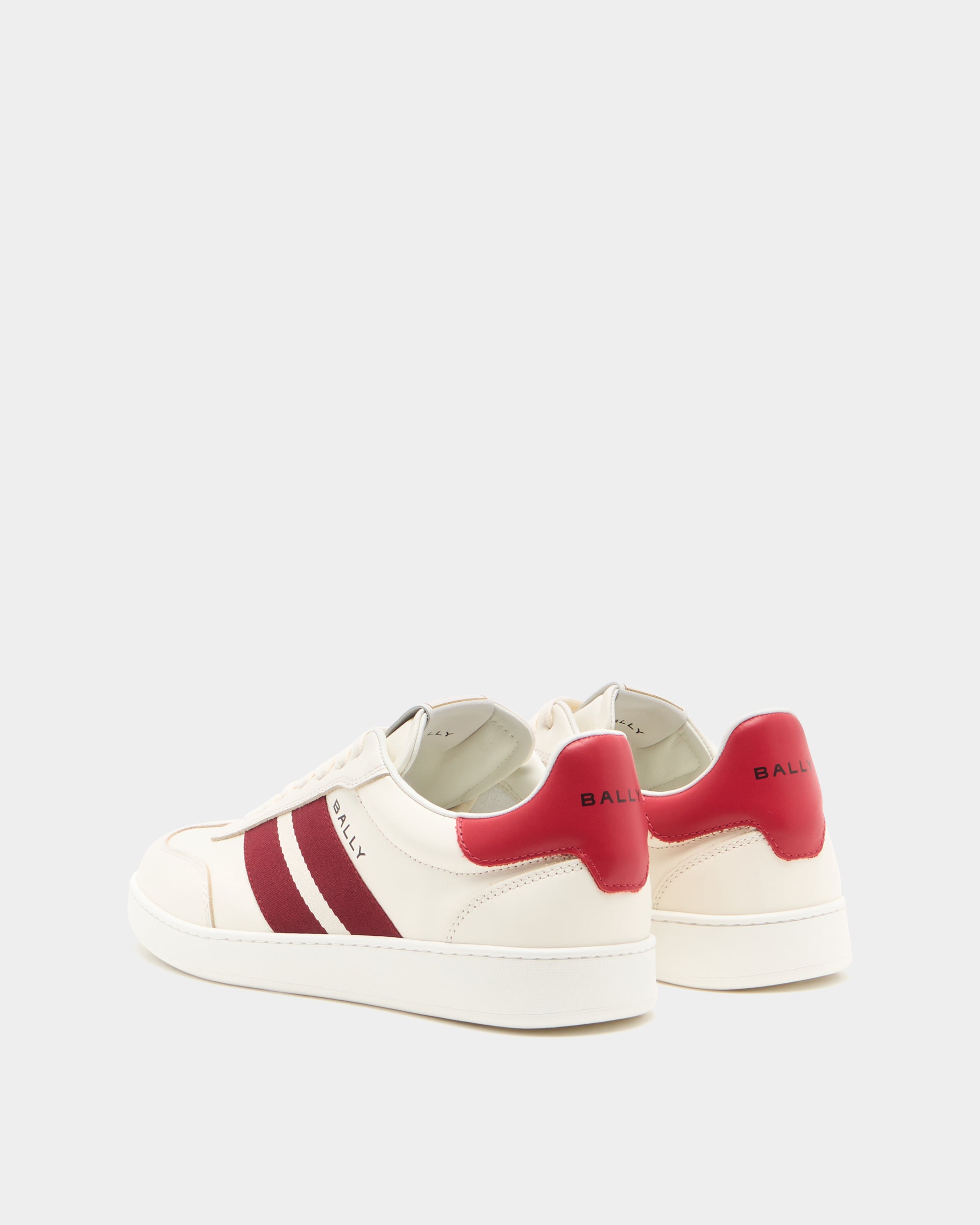 Bally Retro Crest Sneaker in Ivory Leather-in-White and Red-3-Bally Outlet