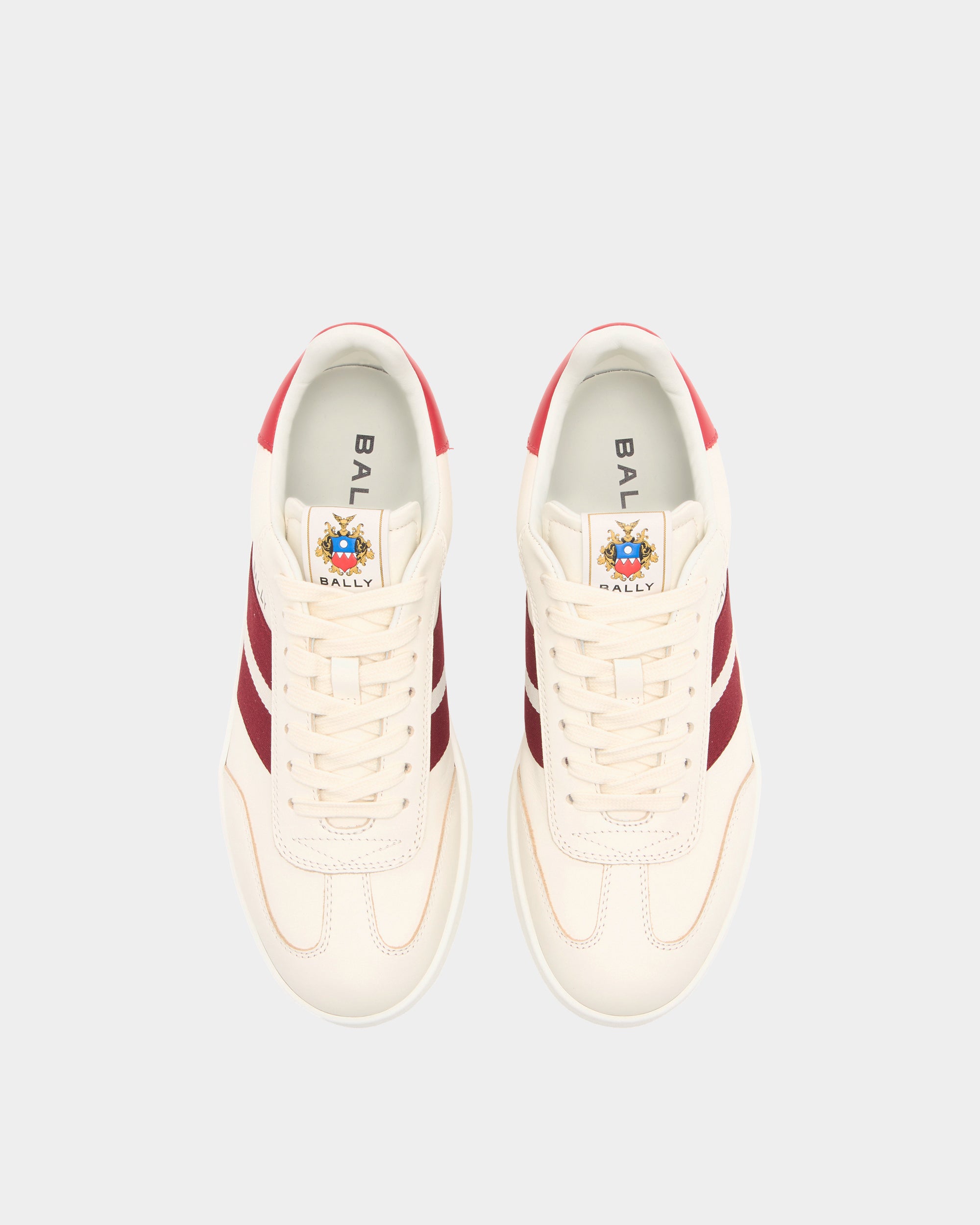 Bally Retro Crest Sneaker in Ivory Leather-in-White and Red-4-Bally Outlet